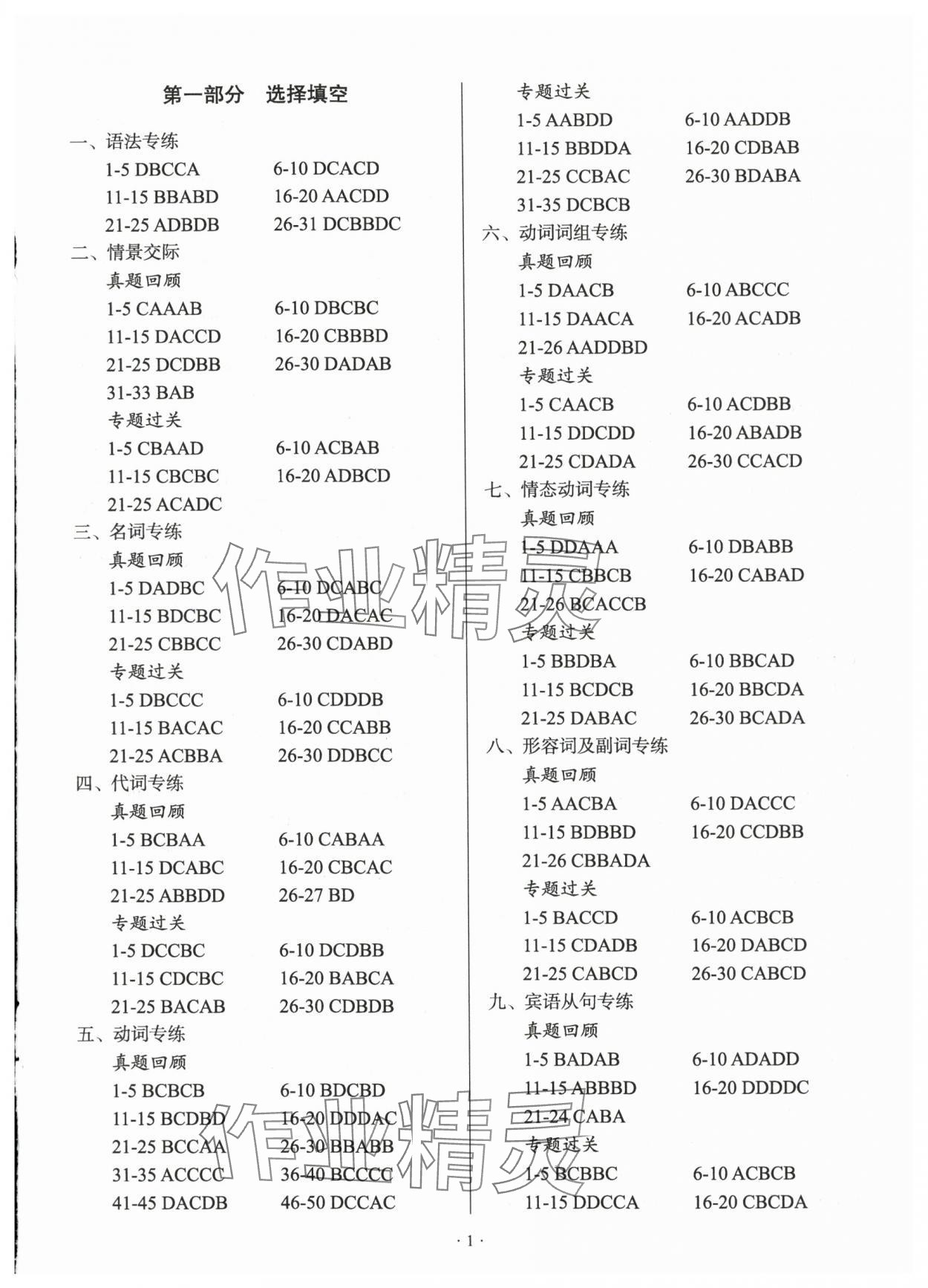 2024年天下中考專題總復(fù)習(xí)英語 參考答案第1頁