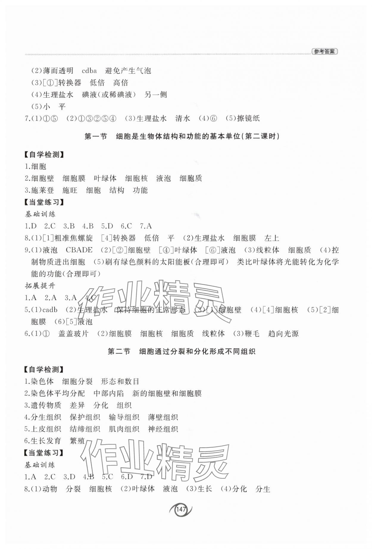 2025年同步练习册七年级生物上册济南版西安出版社&nbsp;参考答案第4页