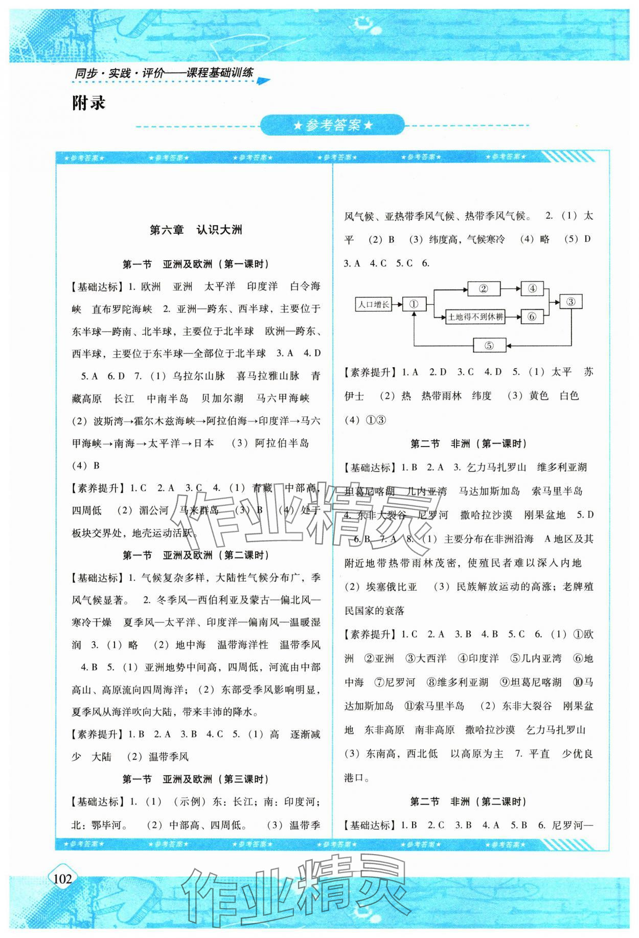 2024年同步实践评价课程基础训练七年级地理下册湘教版 参考答案第1页