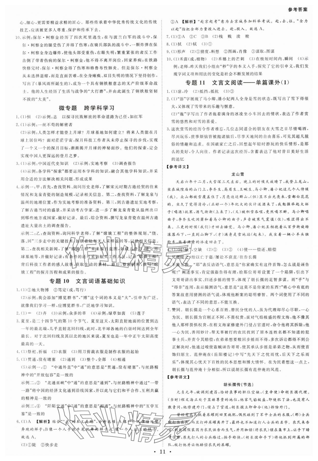 2024年全效學習中考學練測語文浙江專版 參考答案第10頁