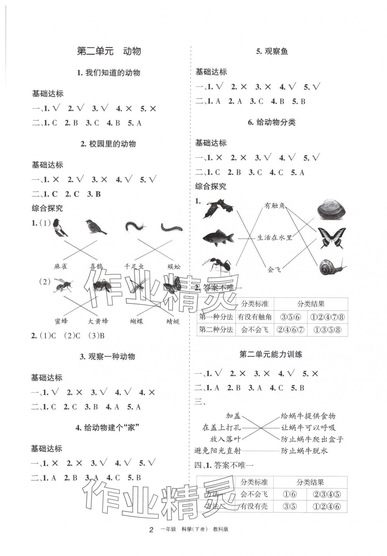 2024年学习之友一年级科学下册教科版 参考答案第2页