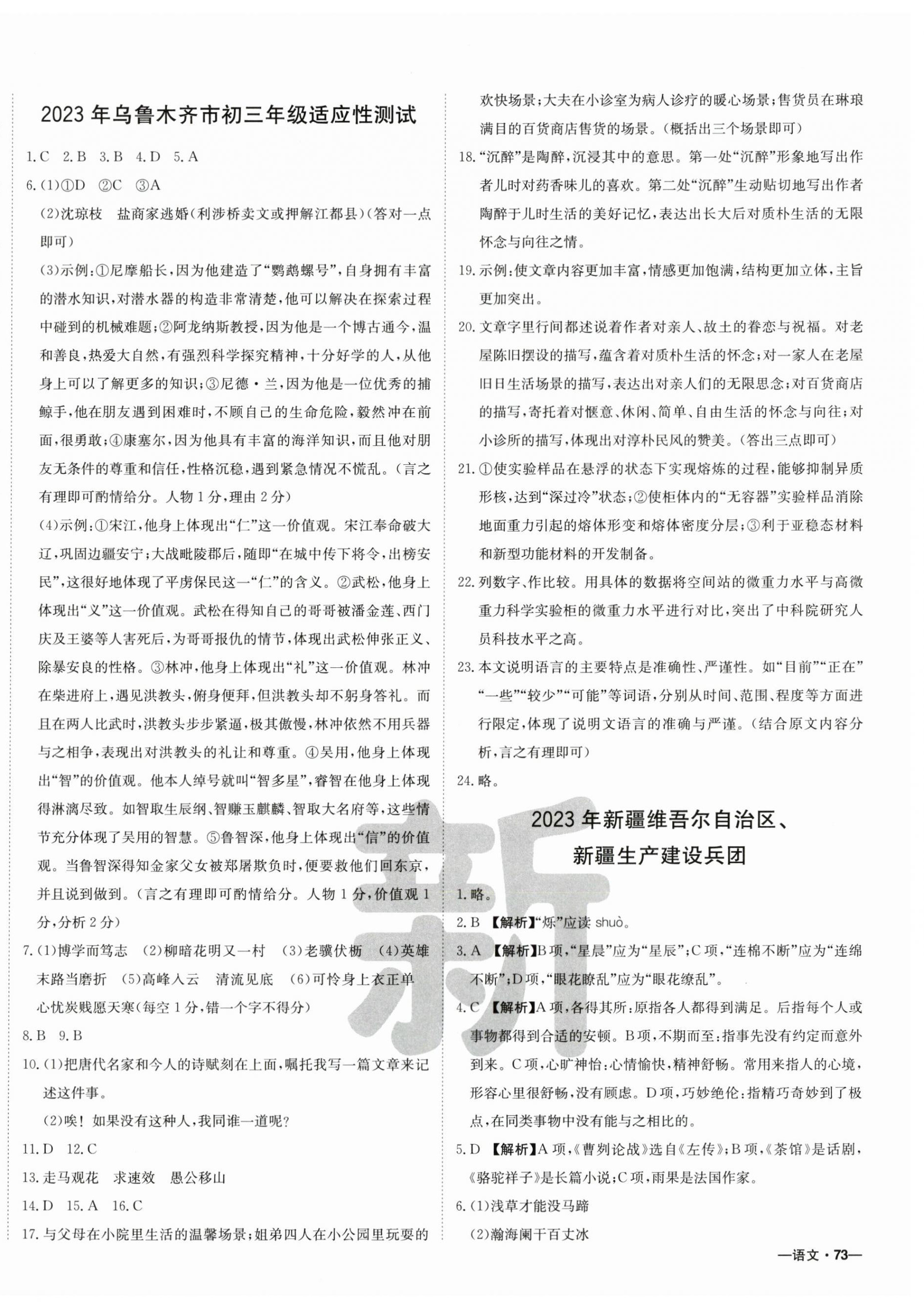 2024年新疆中考真题卷语文 第2页