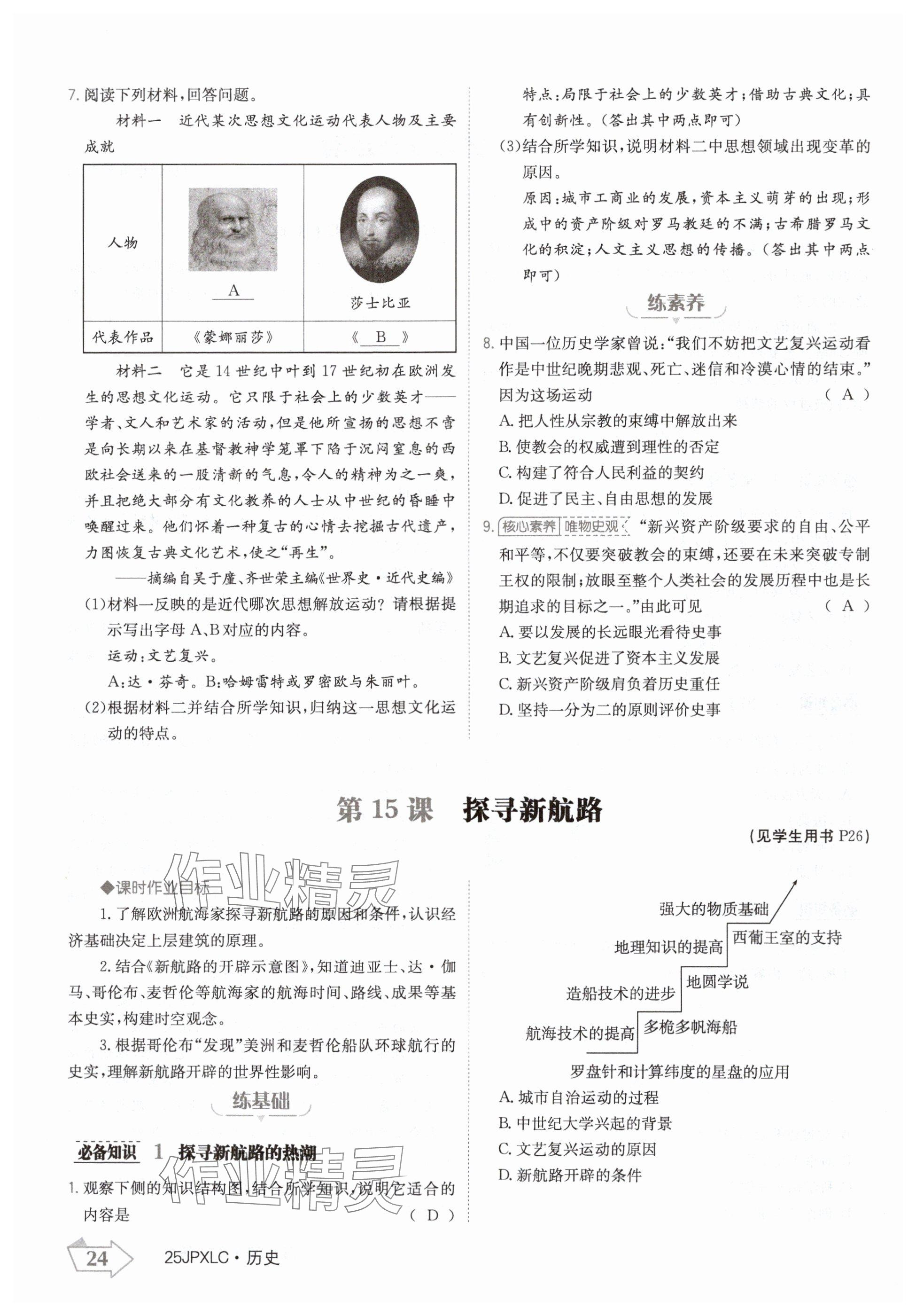 2024年金牌學(xué)練測(cè)九年級(jí)歷史全一冊(cè)人教版&nbsp;參考答案第24頁(yè)