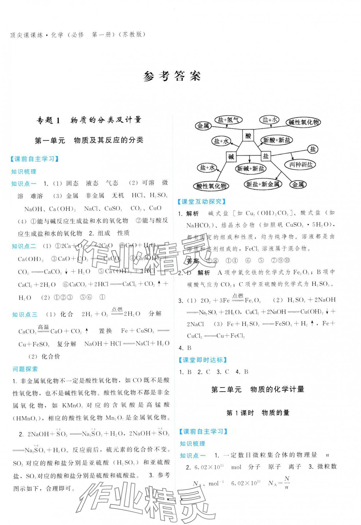 2025年顶尖课课练高中化学必修第一册苏教版 第1页