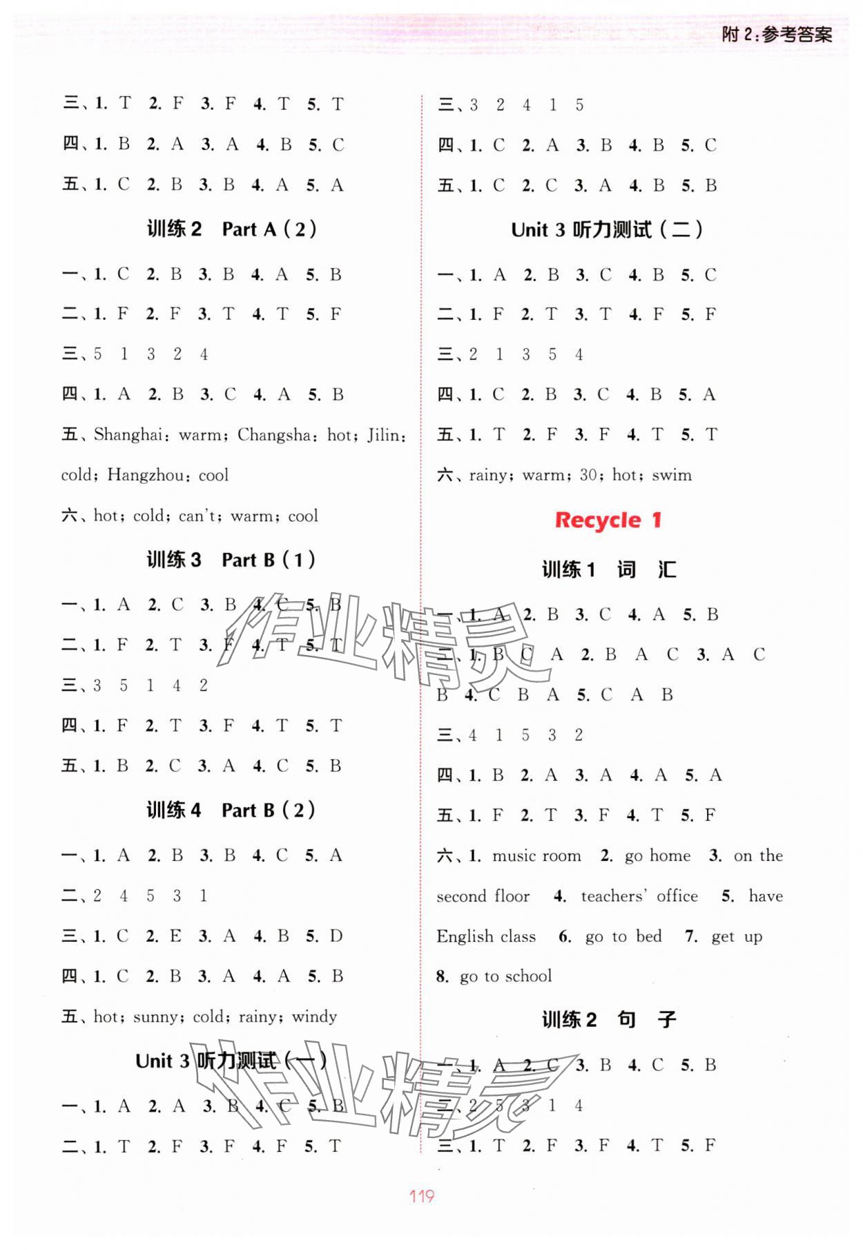 2024年通城学典小学英语听力能手四年级英语下册人教版 参考答案第3页