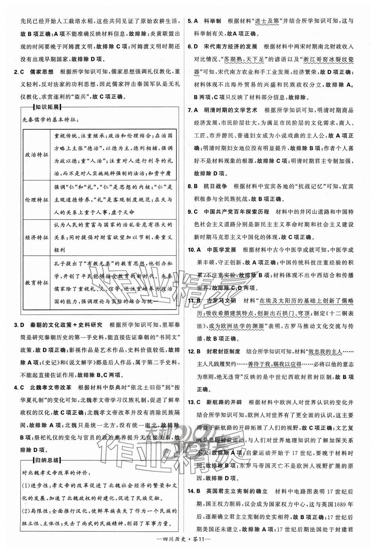 2024年天利38套中考試題精選歷史四川專版 參考答案第11頁