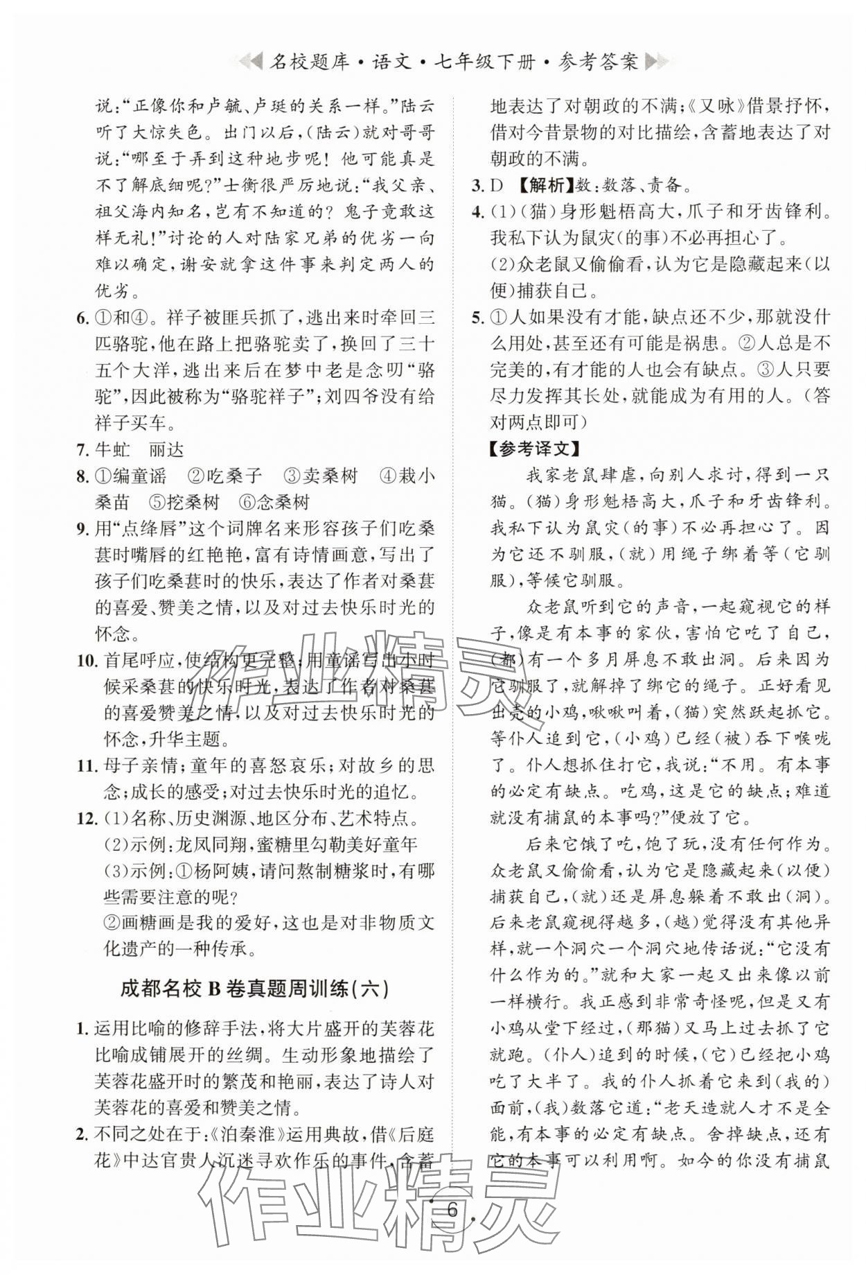 2025年名校題庫(kù)七年級(jí)語(yǔ)文下冊(cè)人教版 第6頁(yè)