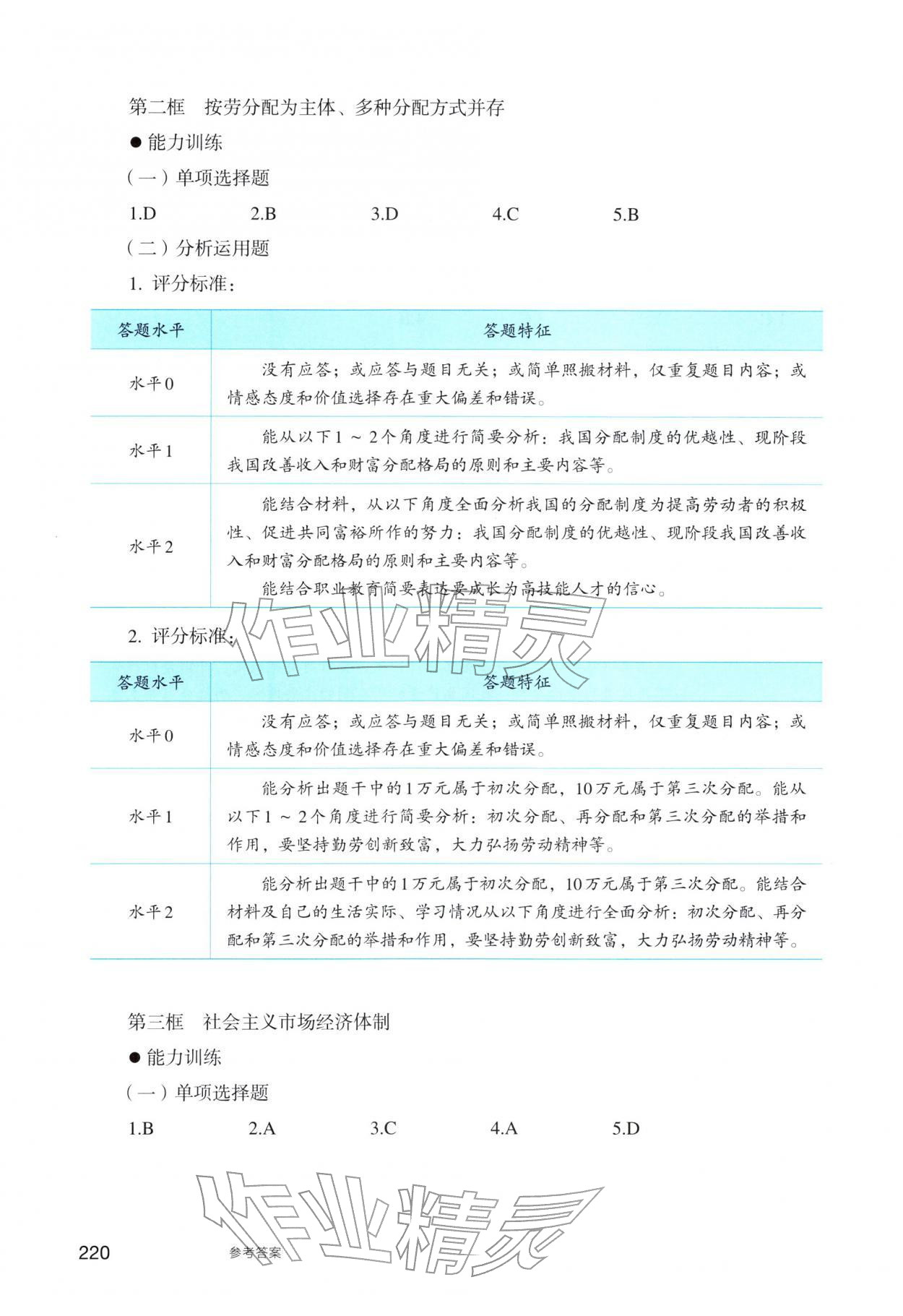2025年学生学习用书中职思想政治中国特色社会主义&nbsp;参考答案第6页