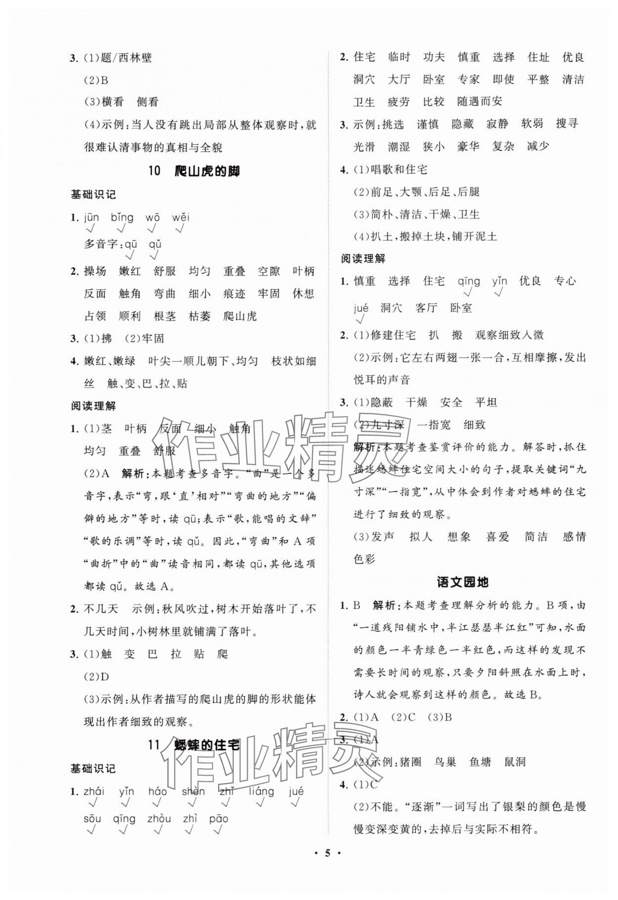 2025年同步練習冊分層指導四年級語文上冊人教版 參考答案第5頁