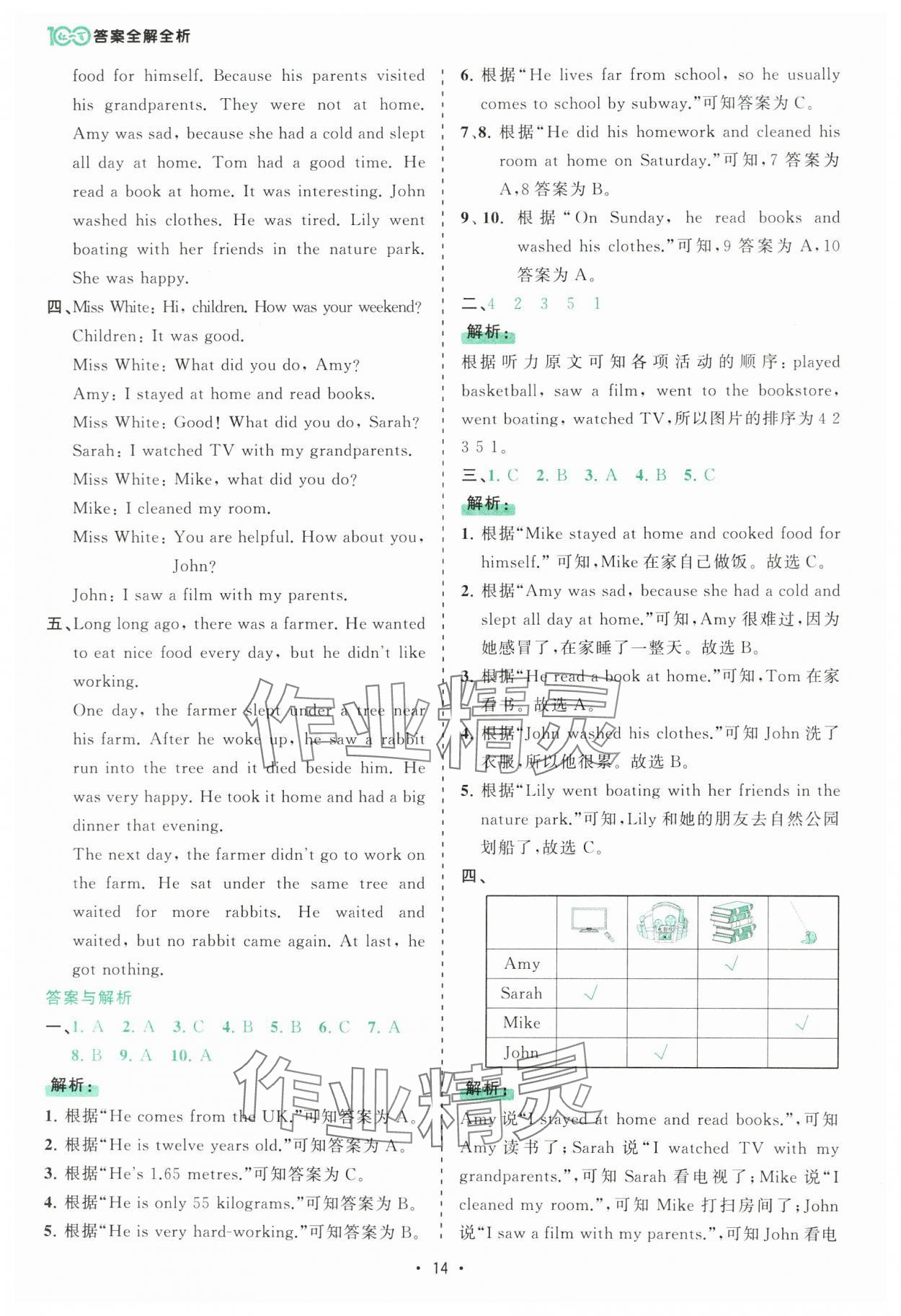 2025年課時(shí)一本通六年級(jí)英語下冊(cè)人教版佛山專版 參考答案第14頁
