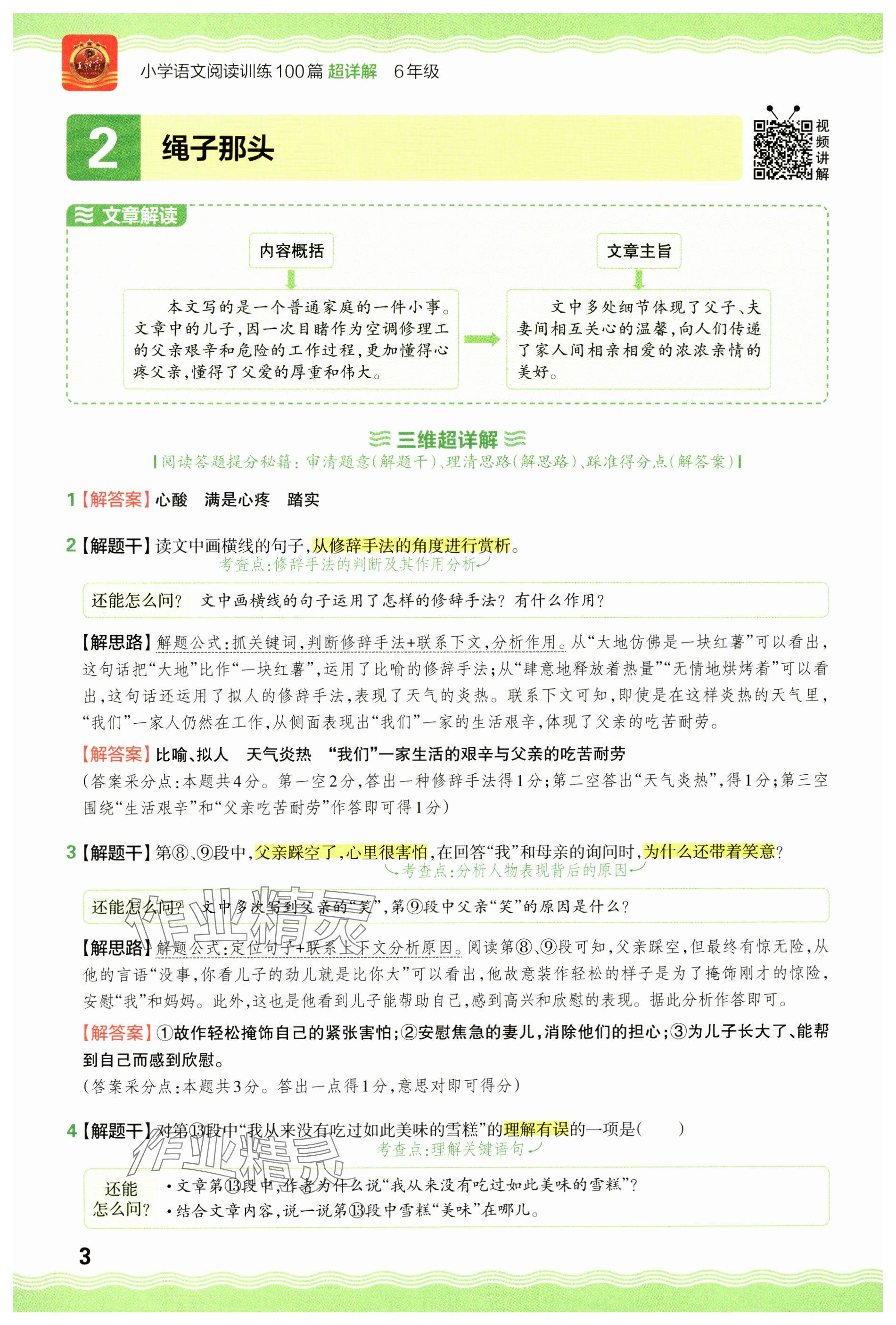 2024年王朝霞小學(xué)語文閱讀訓(xùn)練100篇六年級 參考答案第3頁