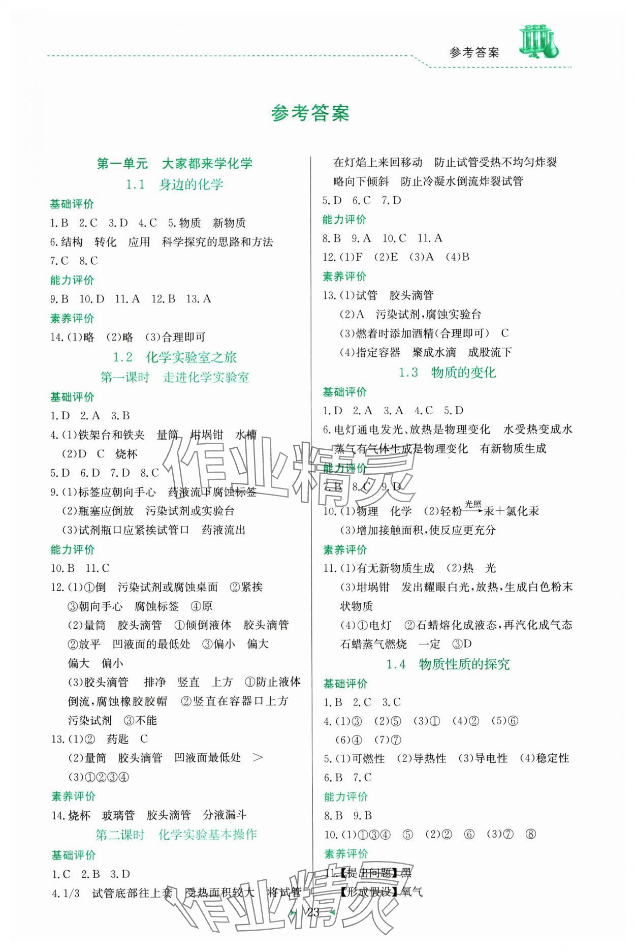 2025年多元评价与素质提升九年级化学上册科粤版 第1页
