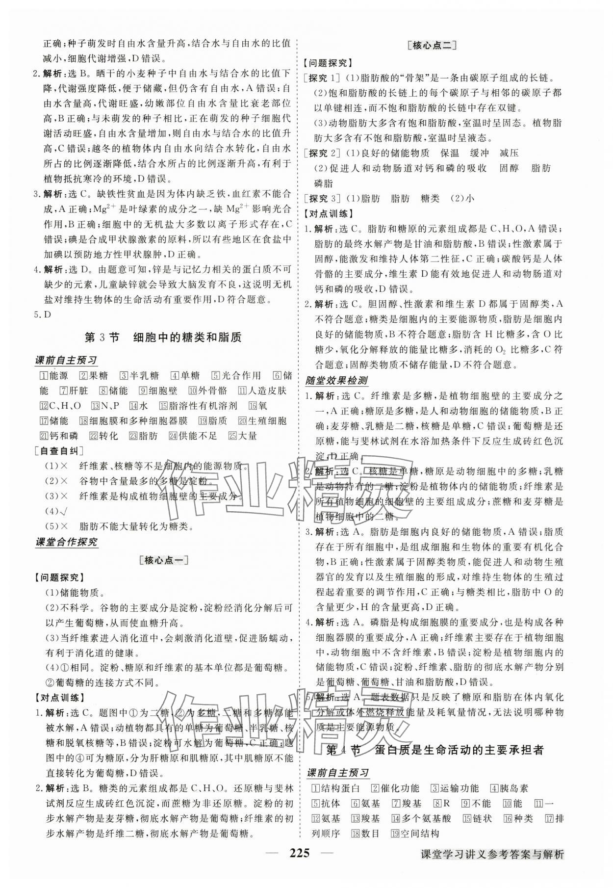 2024年高中同步創(chuàng)新課堂優(yōu)化方案高中生物必修1人教版 參考答案第4頁