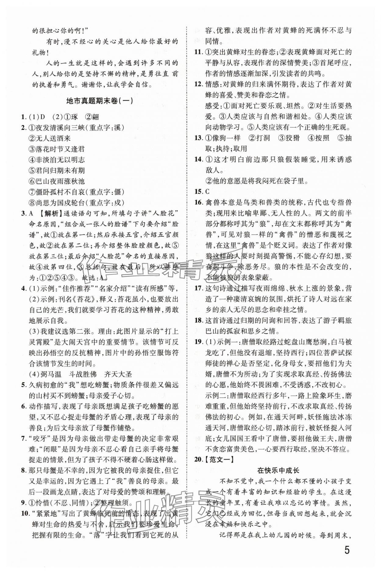 2024年金榜名題單元加期末卷七年級(jí)語(yǔ)文上冊(cè)人教版河南專(zhuān)版 參考答案第5頁(yè)