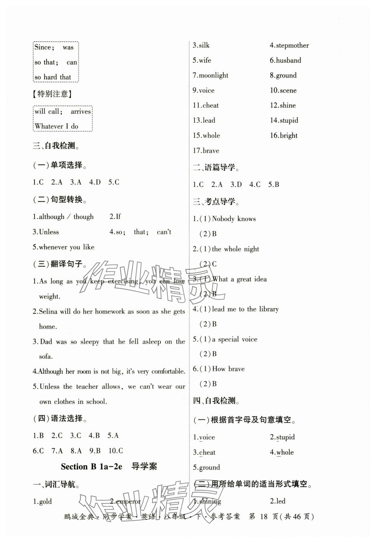 2025年名師幫同步學案八年級英語下冊人教版 參考答案第18頁