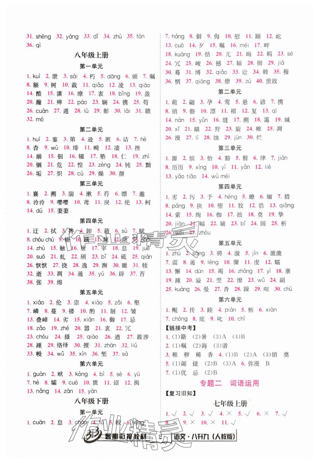 2024年暑期銜接教材八升九語文人教版 第2頁