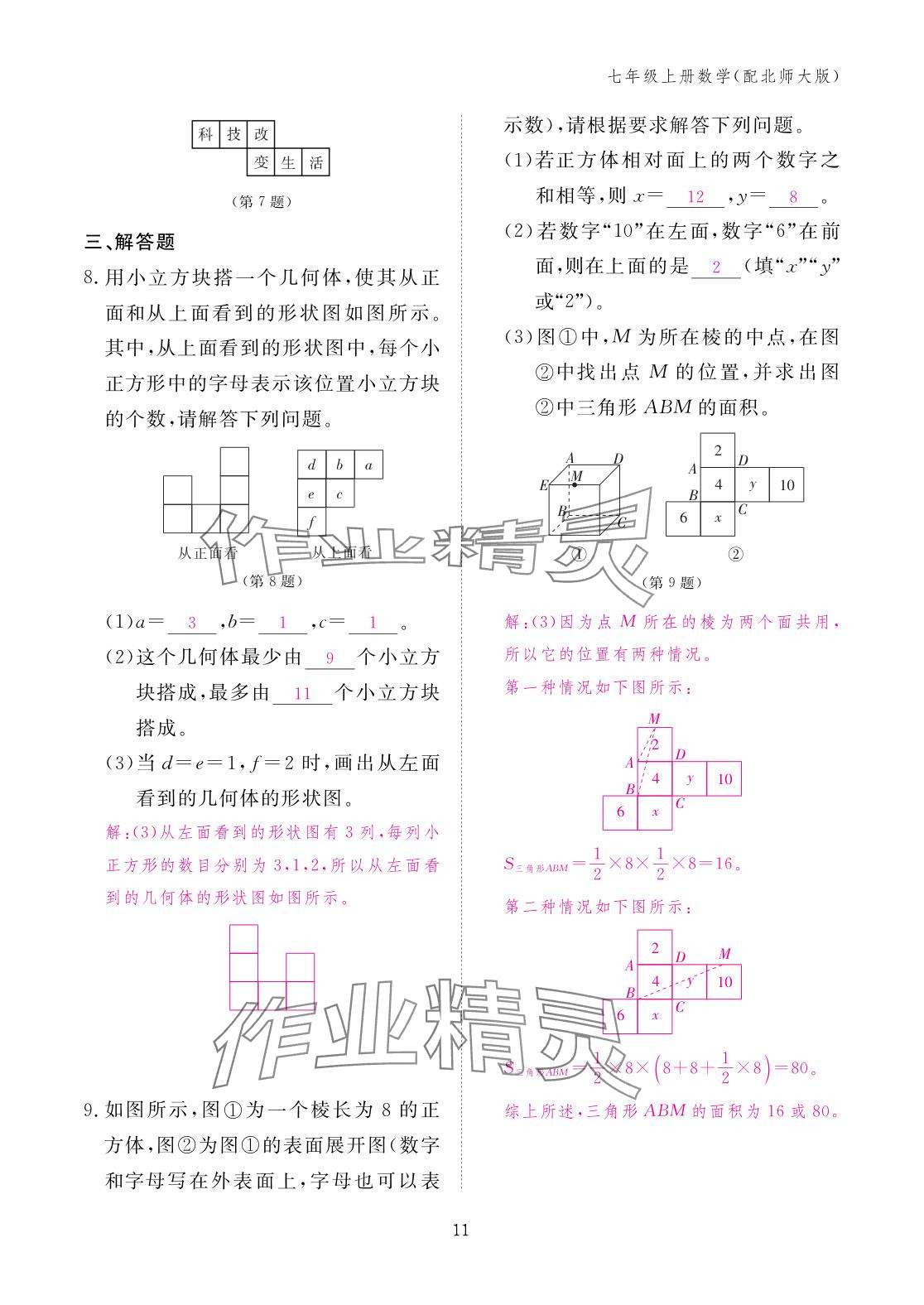 2025年作业本江西教育出版社七年级数学上册北师大版 参考答案第11页