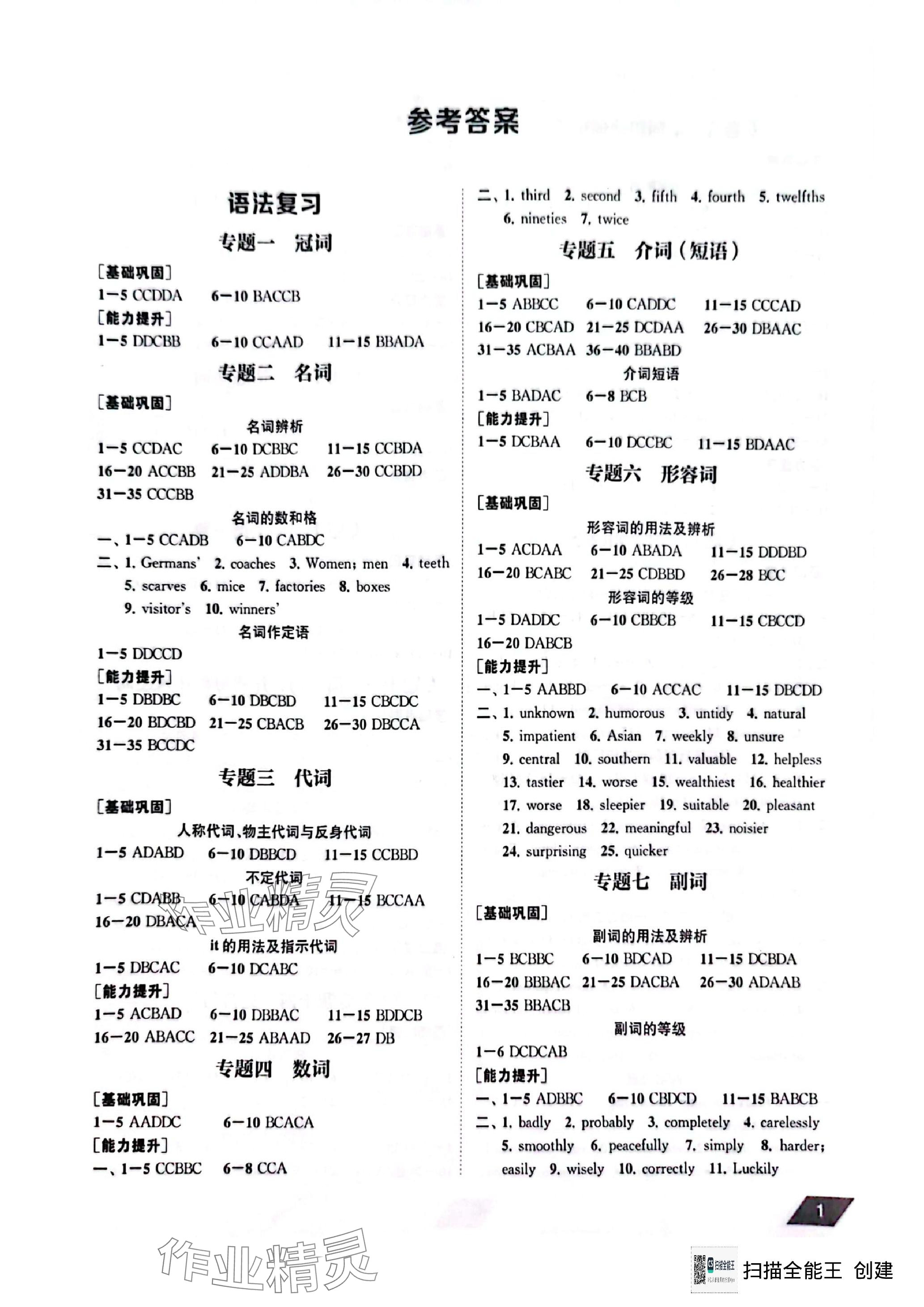 2024年創新優化中考總復習英語 參考答案第1頁