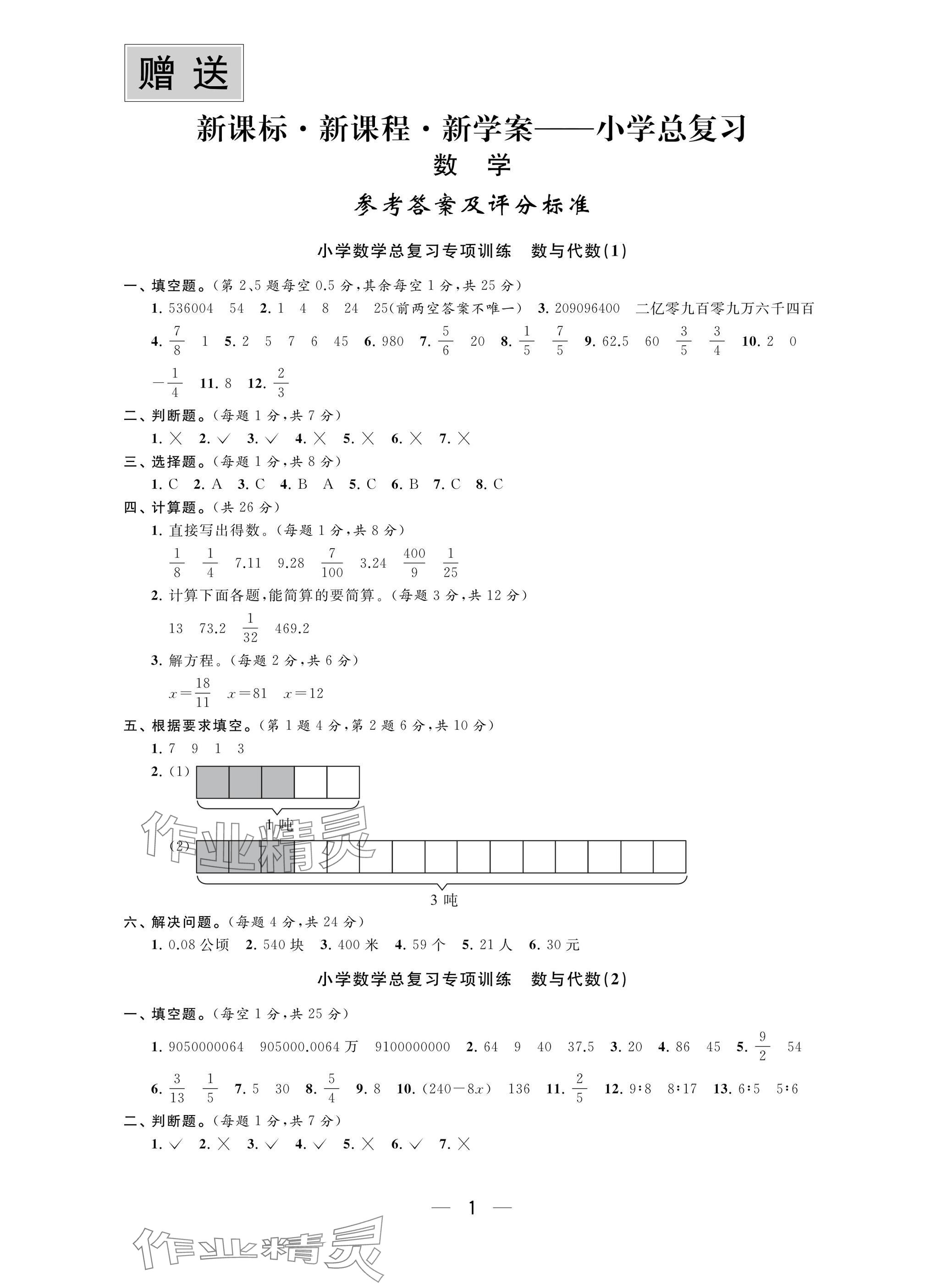 2025年新課標(biāo)新課程新學(xué)案小學(xué)總復(fù)習(xí)數(shù)學(xué) 參考答案第1頁(yè)