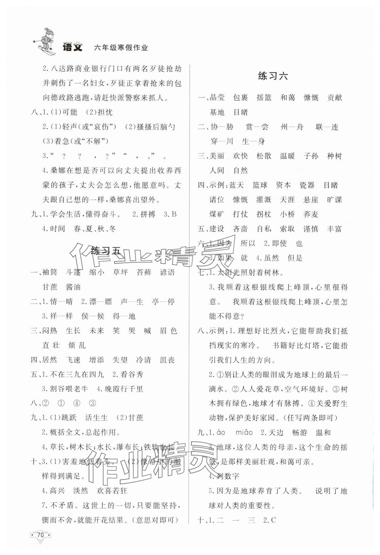 2025年寒假作业北京时代华文书局六年级语文人教版 参考答案第3页