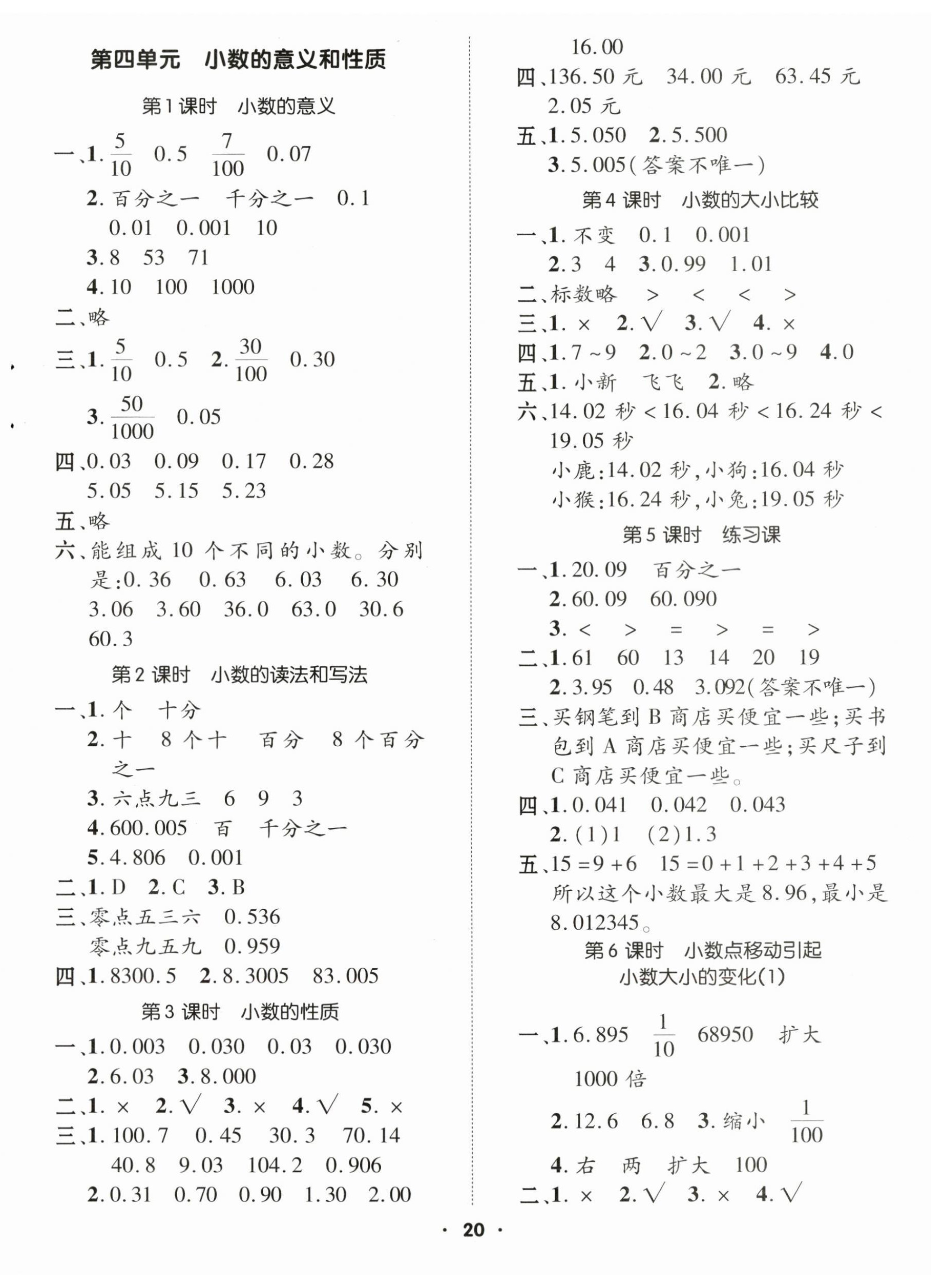 2024年高分突破創優100四年級數學下冊人教版 參考答案第4頁