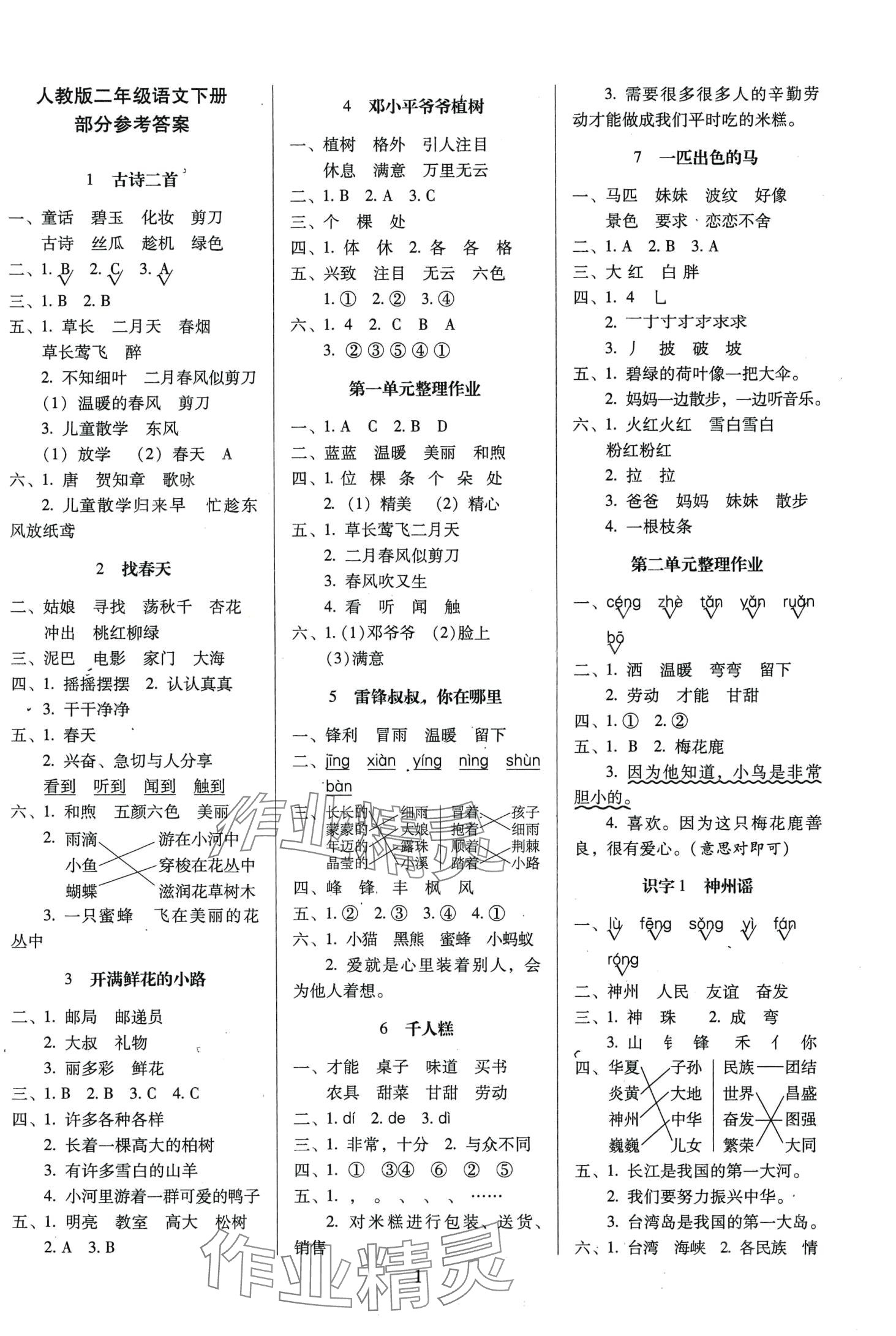 2024年云南师大附小一线名师提优作业二年级语文下册人教版 第1页