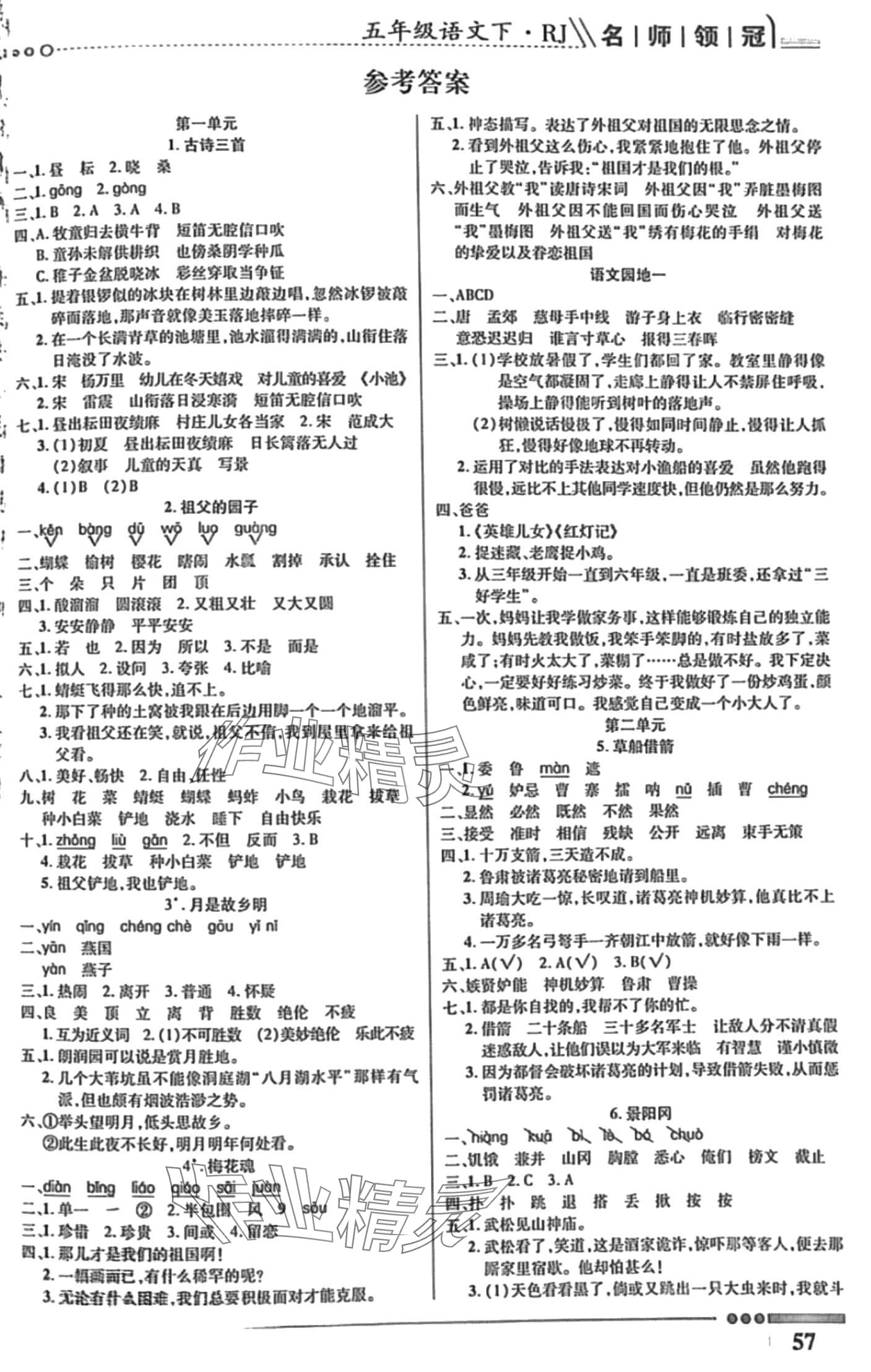 2024年名師領(lǐng)冠課時(shí)通關(guān)五年級(jí)語(yǔ)文下冊(cè)人教版 第1頁(yè)