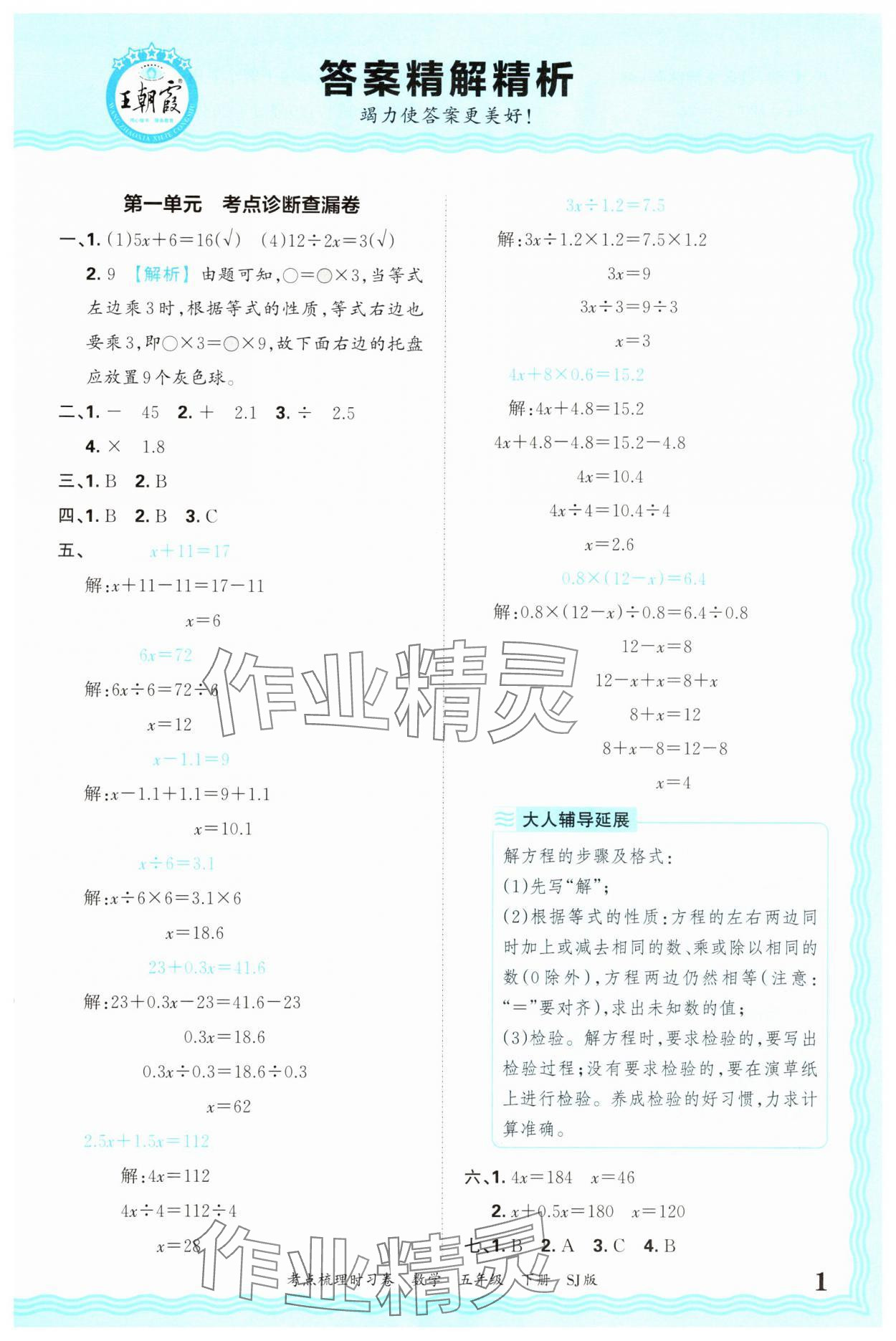 2025年王朝霞考点梳理时习卷五年级数学下册苏教版 第1页