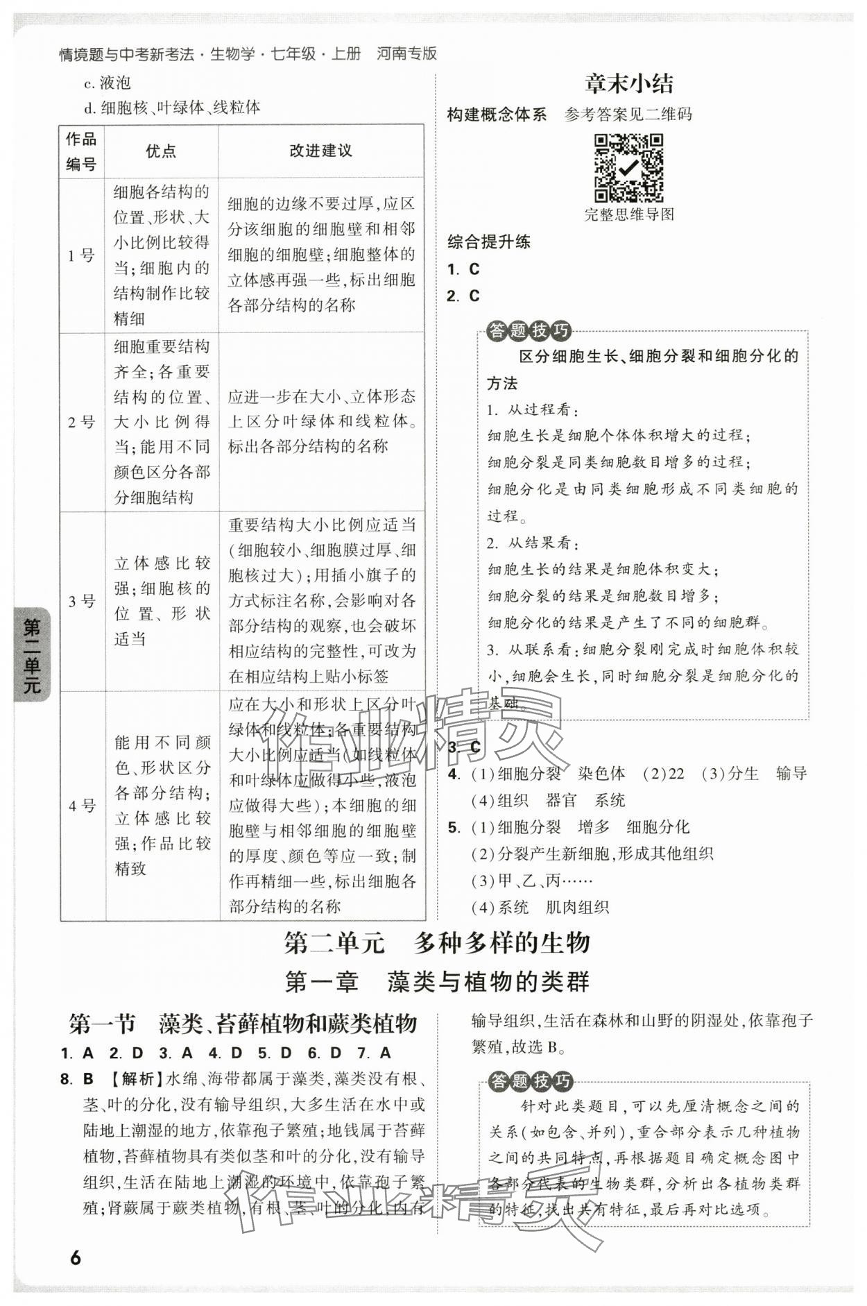 2025年萬唯中考情境題七年級(jí)生物上冊(cè)人教版河南專版 參考答案第6頁