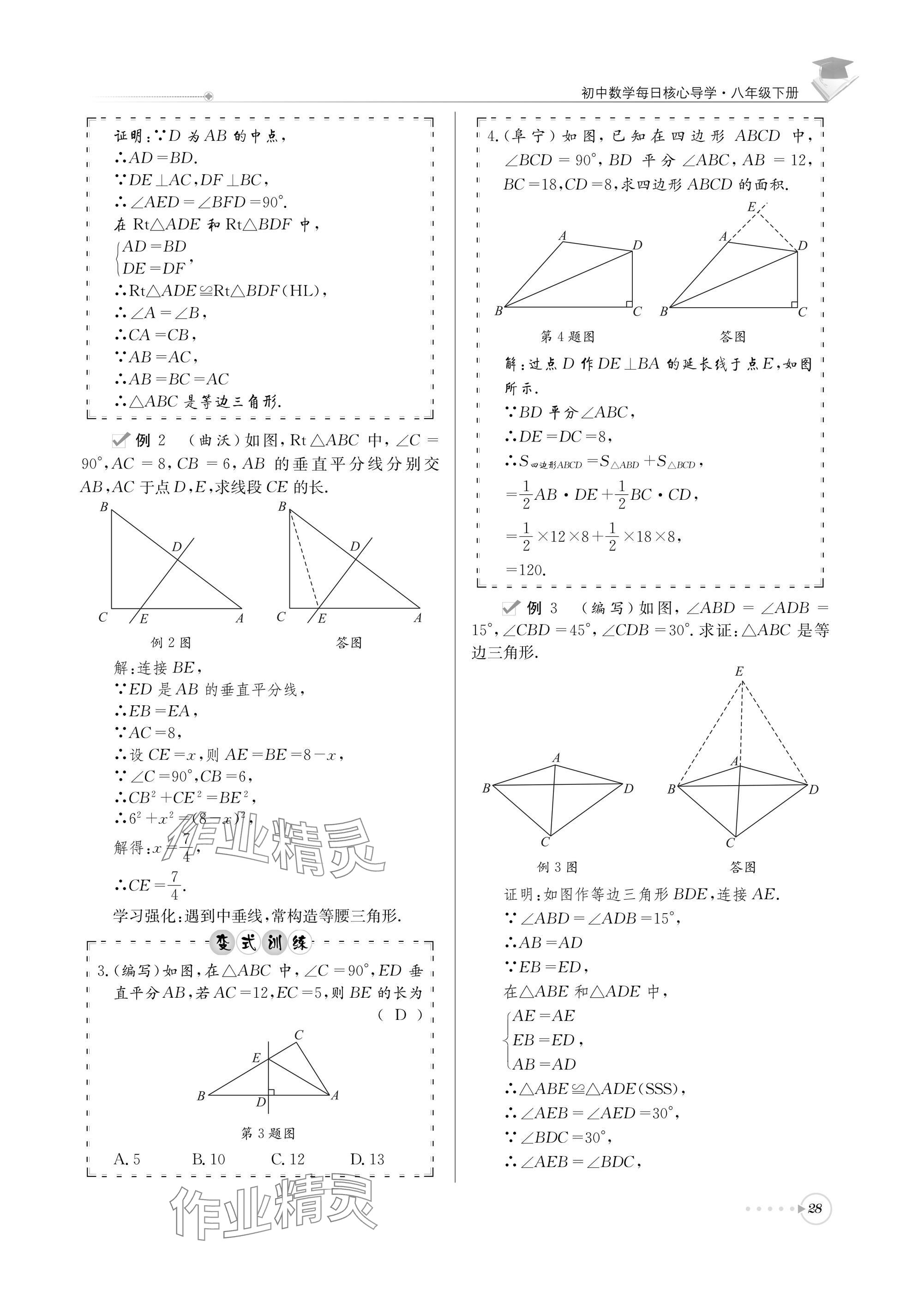2025年初中数学每日核心导学八年级下册北师大版 参考答案第28页
