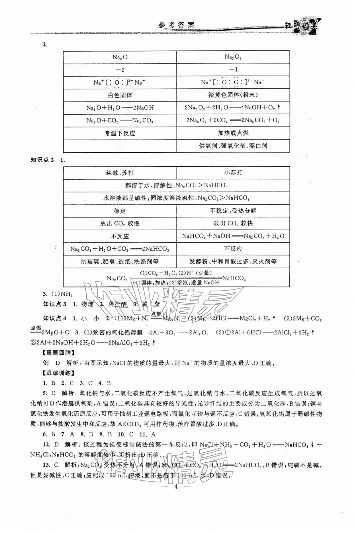 2026年輕巧過關(guān)學業(yè)水平測試化學&nbsp;參考答案第4頁
