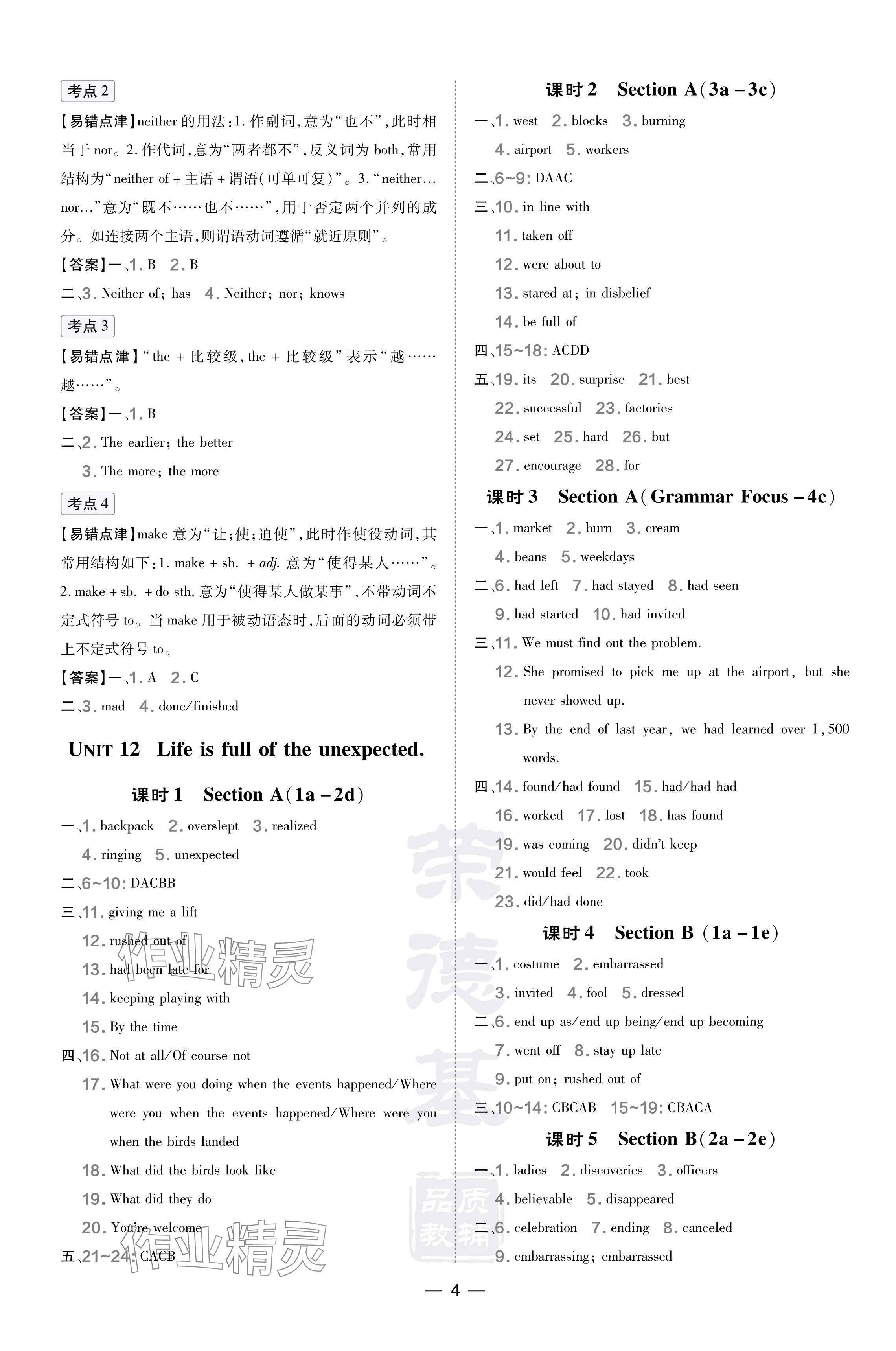 2024年點(diǎn)撥訓(xùn)練九年級(jí)英語(yǔ)下冊(cè)人教版吉林專版 參考答案第4頁(yè)