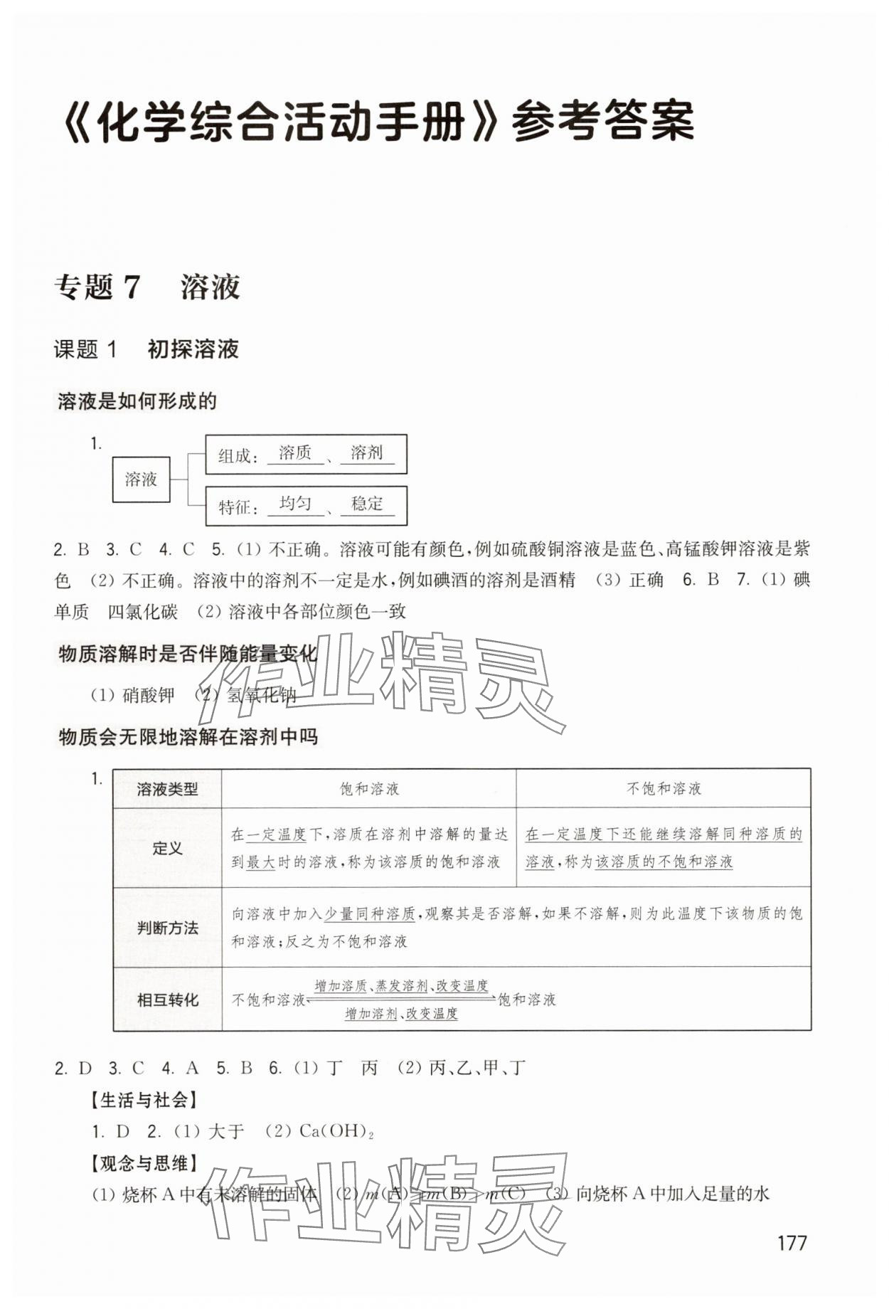 2025年综合活动手册九年级化学上册沪教版54制 参考答案第1页