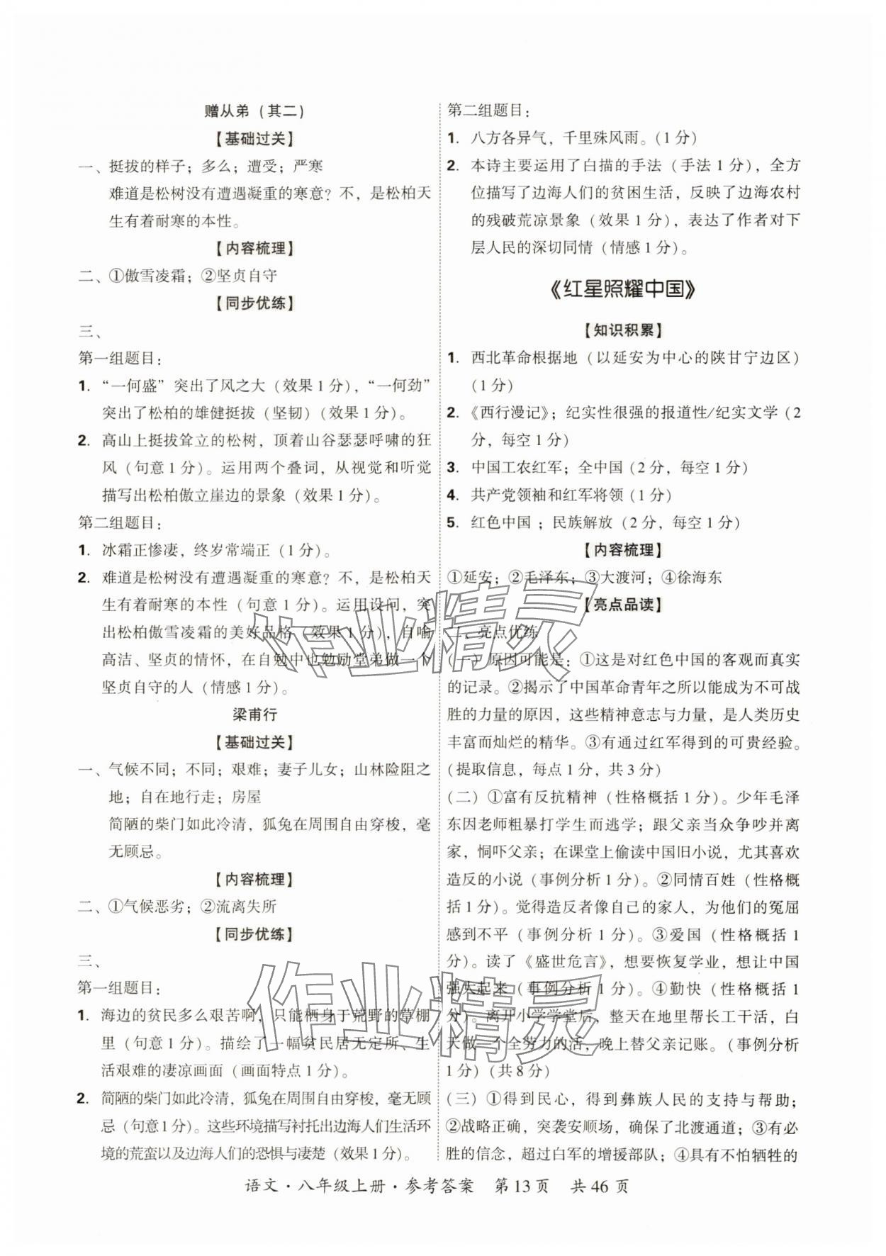 2024年单元优练八年级语文上册人教版广州专版&nbsp;参考答案第13页