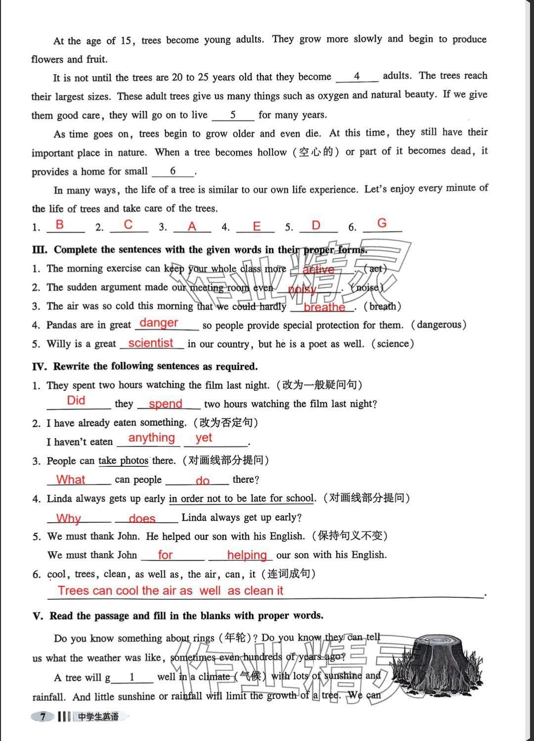 2025年中學生英語同步精練八年級下冊滬教版54制 參考答案第7頁
