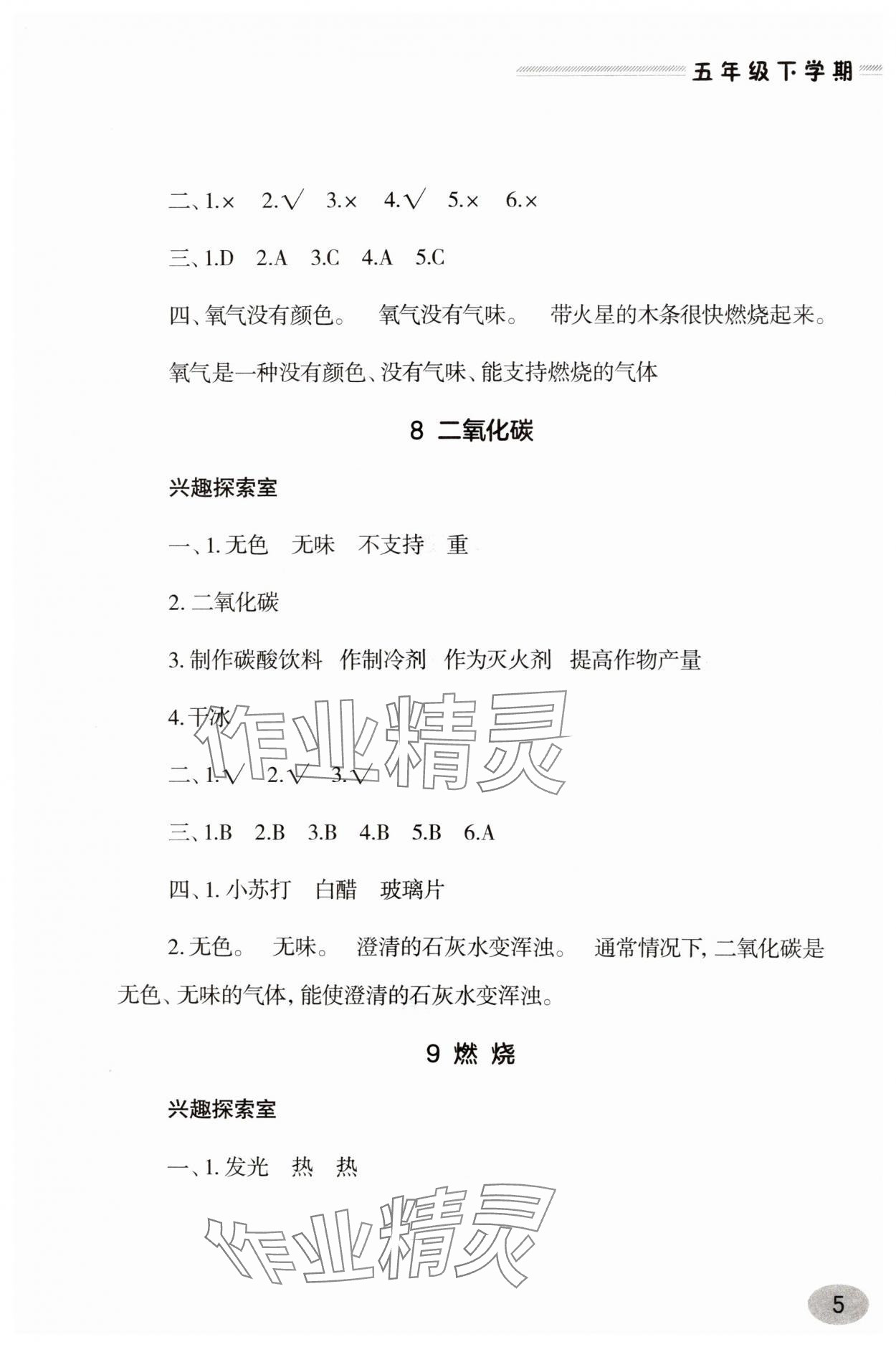2025年新課堂同步學習與探究五年級科學下冊人教版 參考答案第5頁