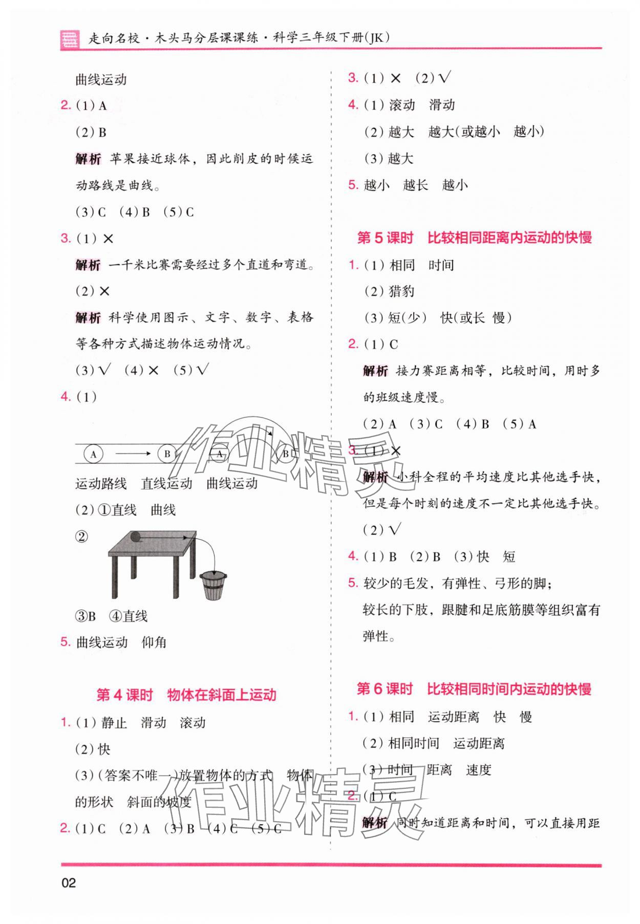 2024年木頭馬分層課課練三年級科學下冊教科版 參考答案第2頁