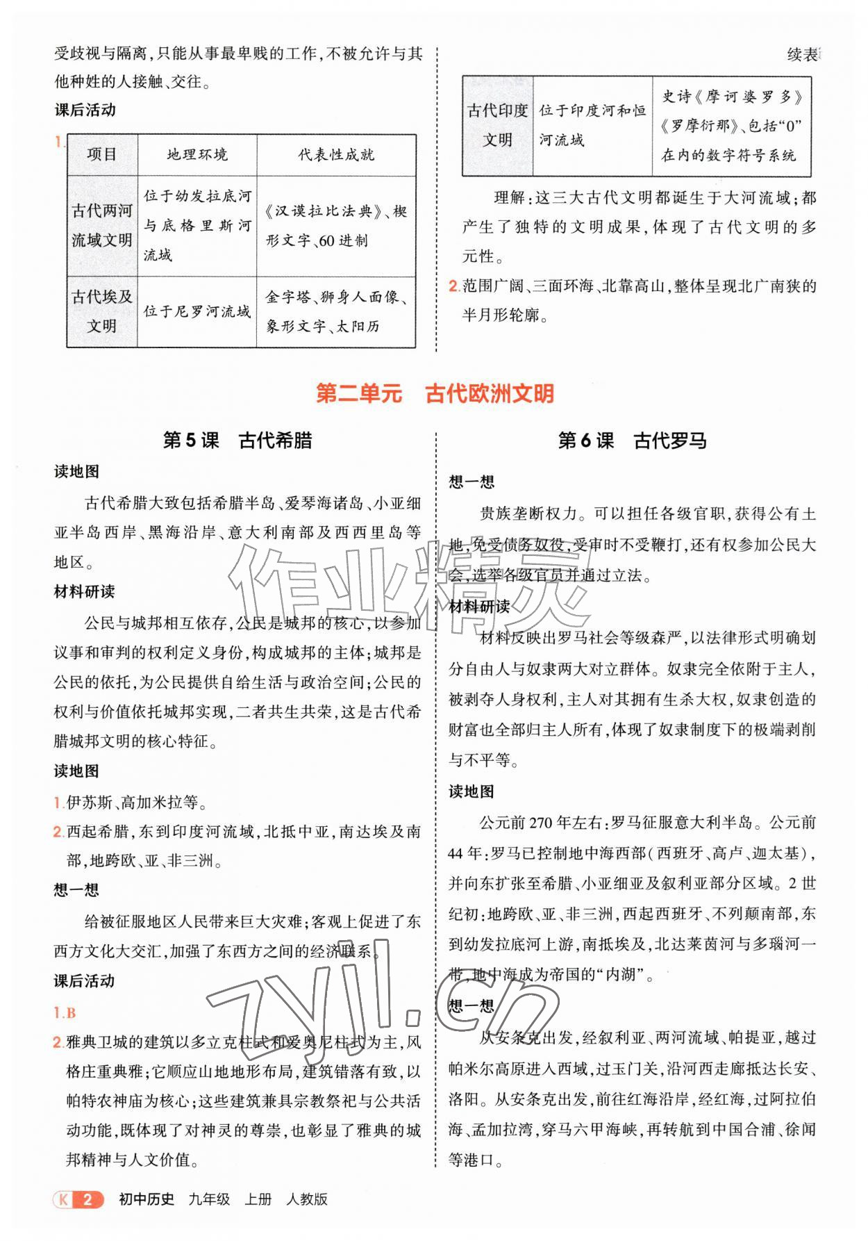 2026年教材课本九年级历史上册人教版&nbsp;参考答案第2页