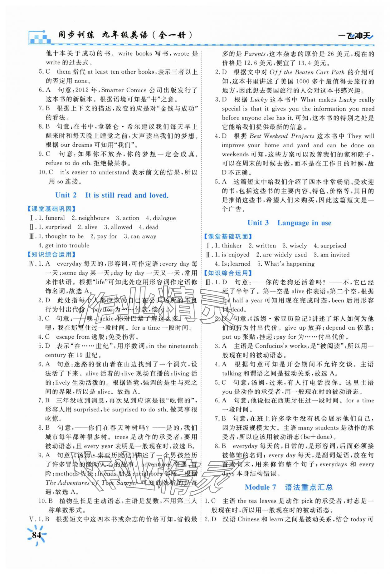 2025年一飛沖天同步訓(xùn)練九年級英語全一冊外研版 參考答案第11頁