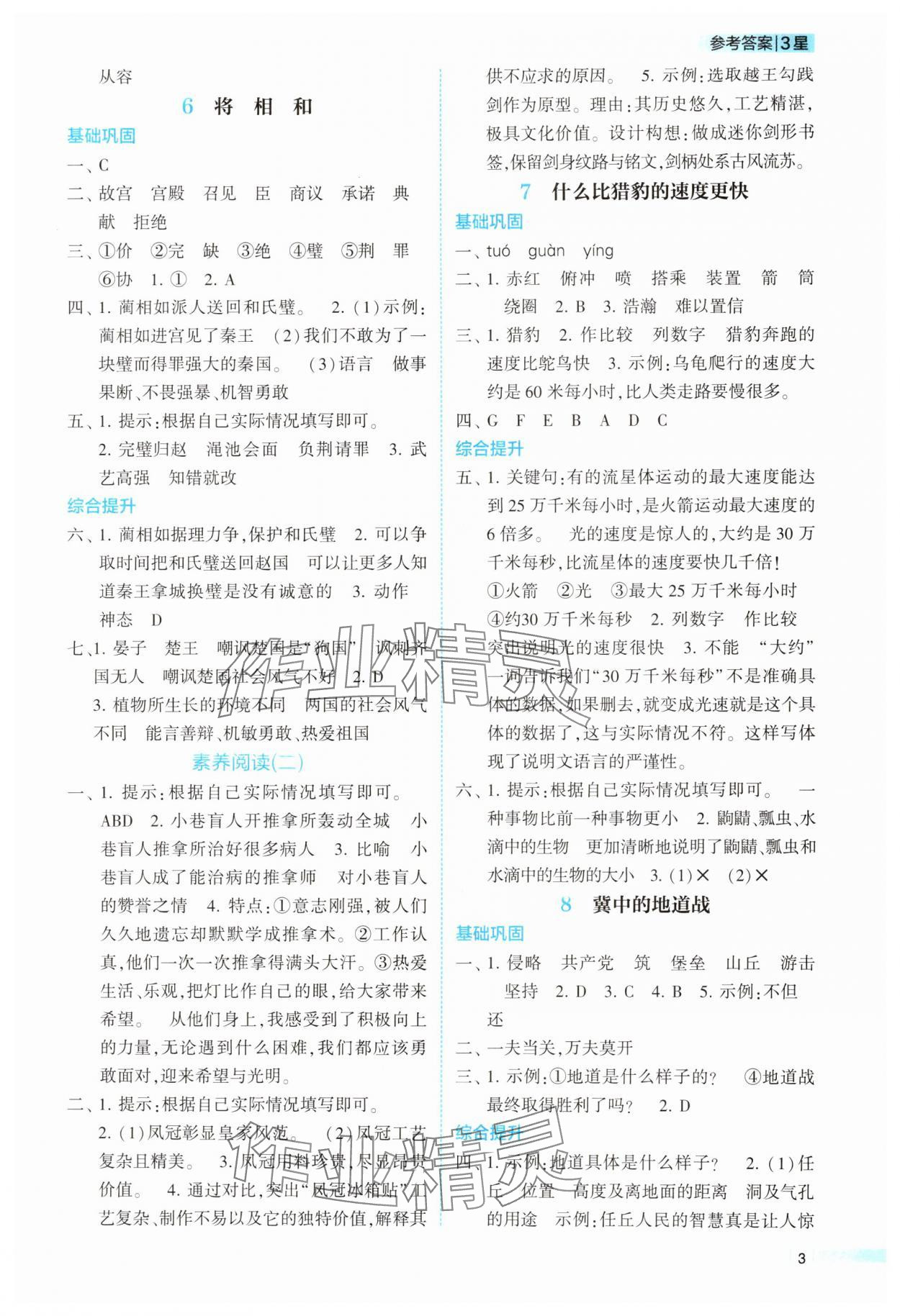 2025年經(jīng)綸學(xué)典課時(shí)作業(yè)五年級(jí)語(yǔ)文上冊(cè)人教版 參考答案第3頁(yè)