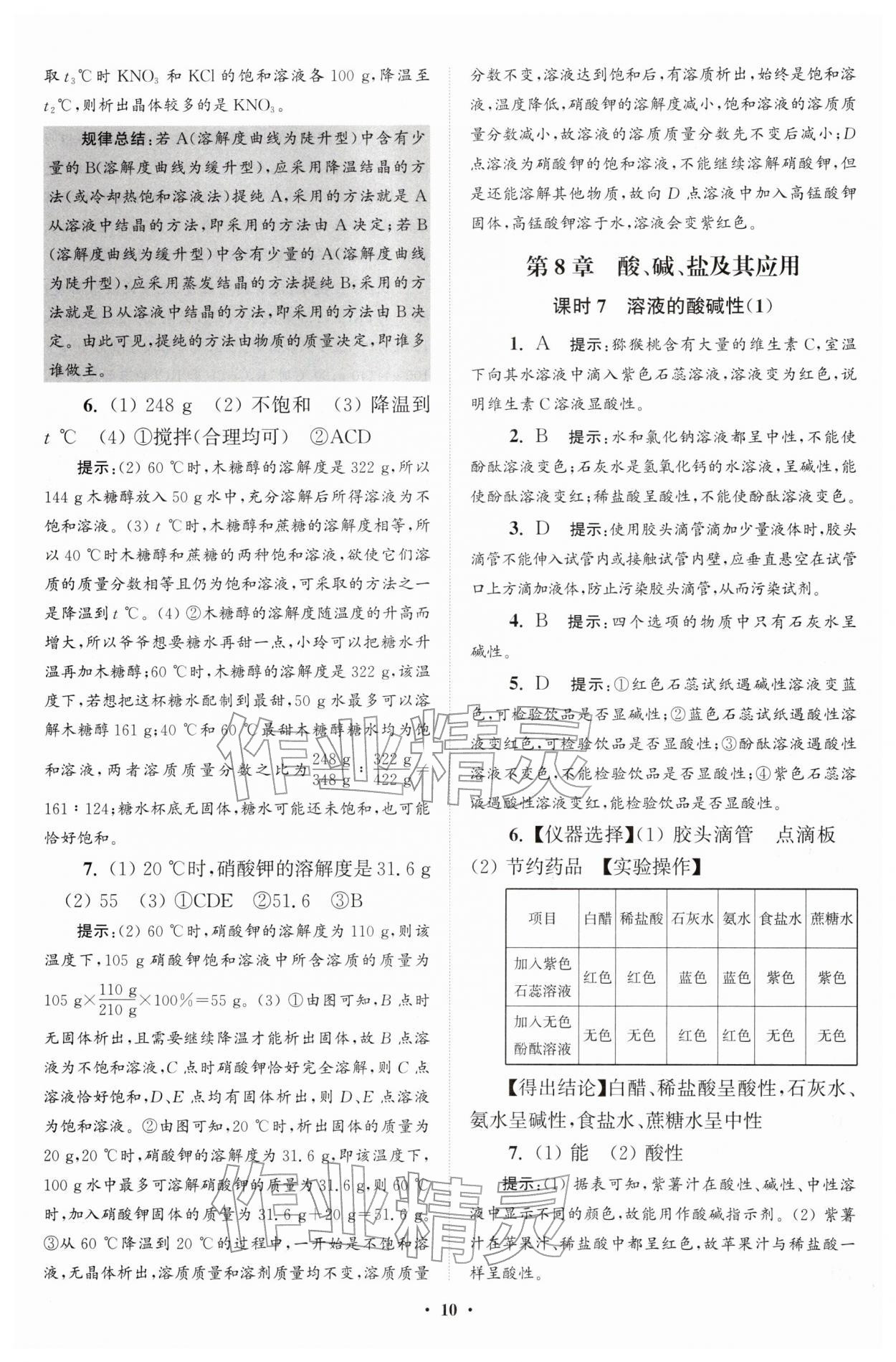 2026年初中化学小题狂做九年级下册沪教版提优版&nbsp;参考答案第10页