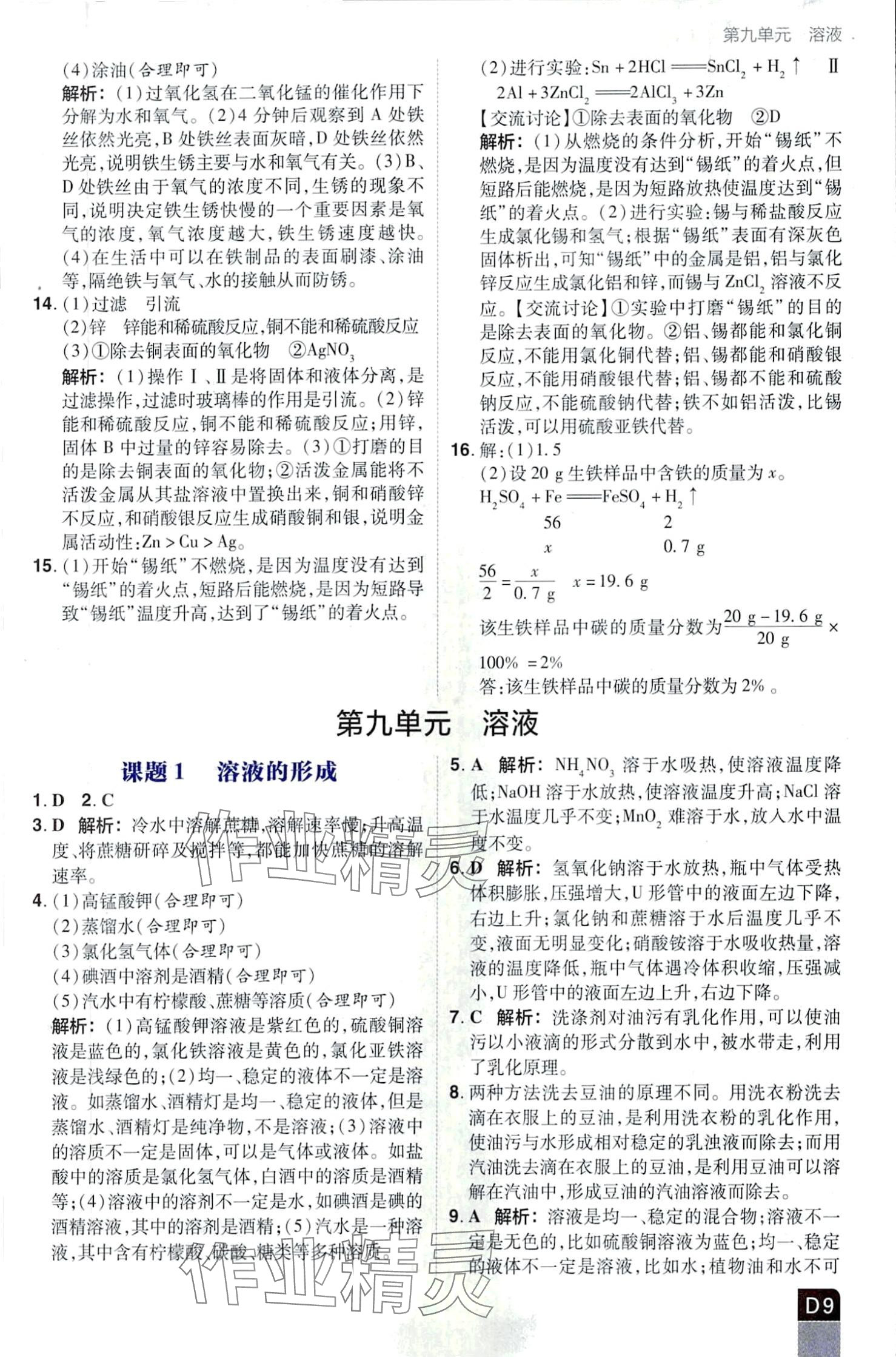 2024年陽光計(jì)劃優(yōu)等生進(jìn)階特訓(xùn)九年級化學(xué)下冊人教版 第9頁