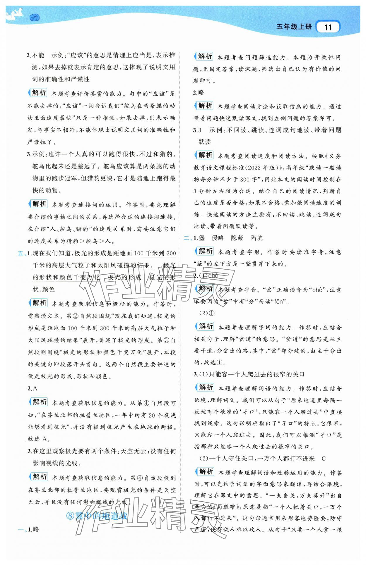 2025年名師面對面先學後練五年級語文上冊人教版 參考答案第11頁