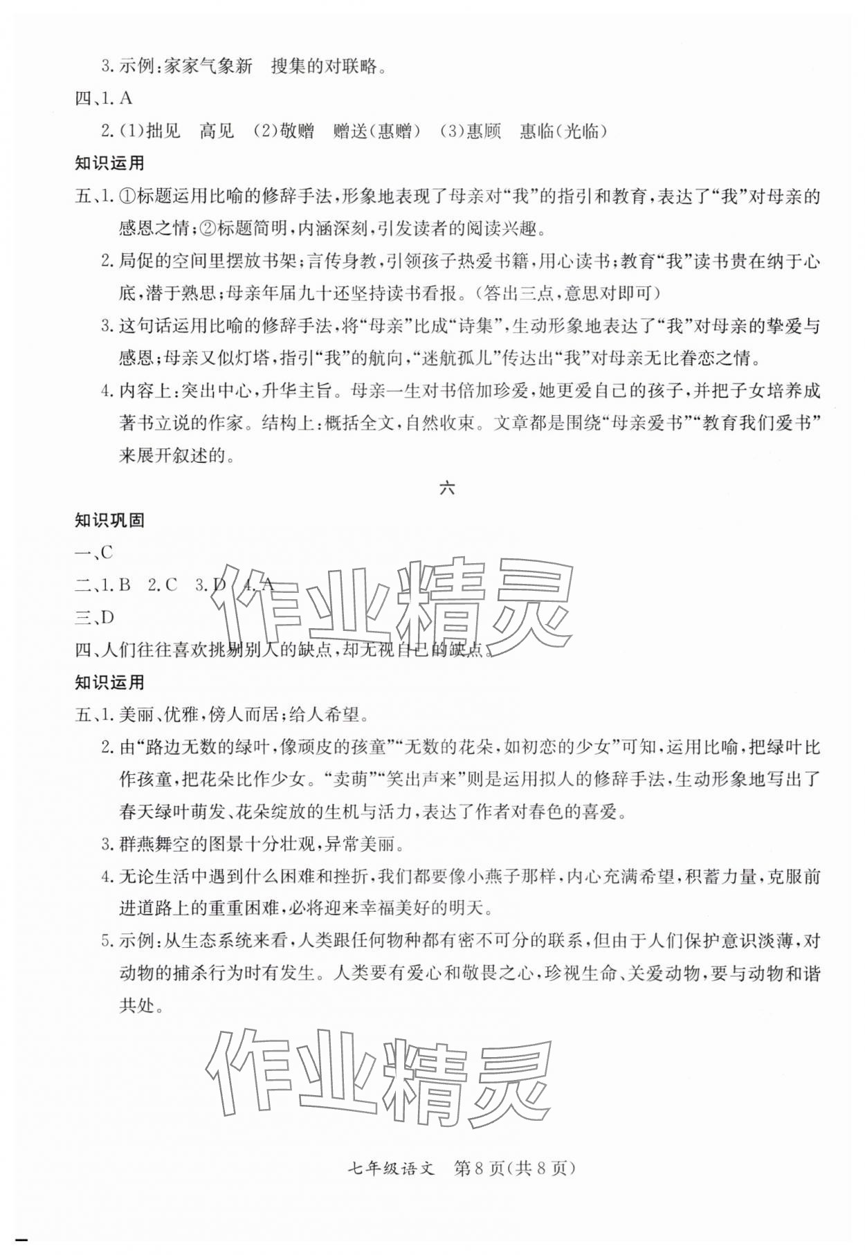 2025年寒假作業(yè)延邊教育出版社七年級合訂本人教版A版河南專版 參考答案第8頁