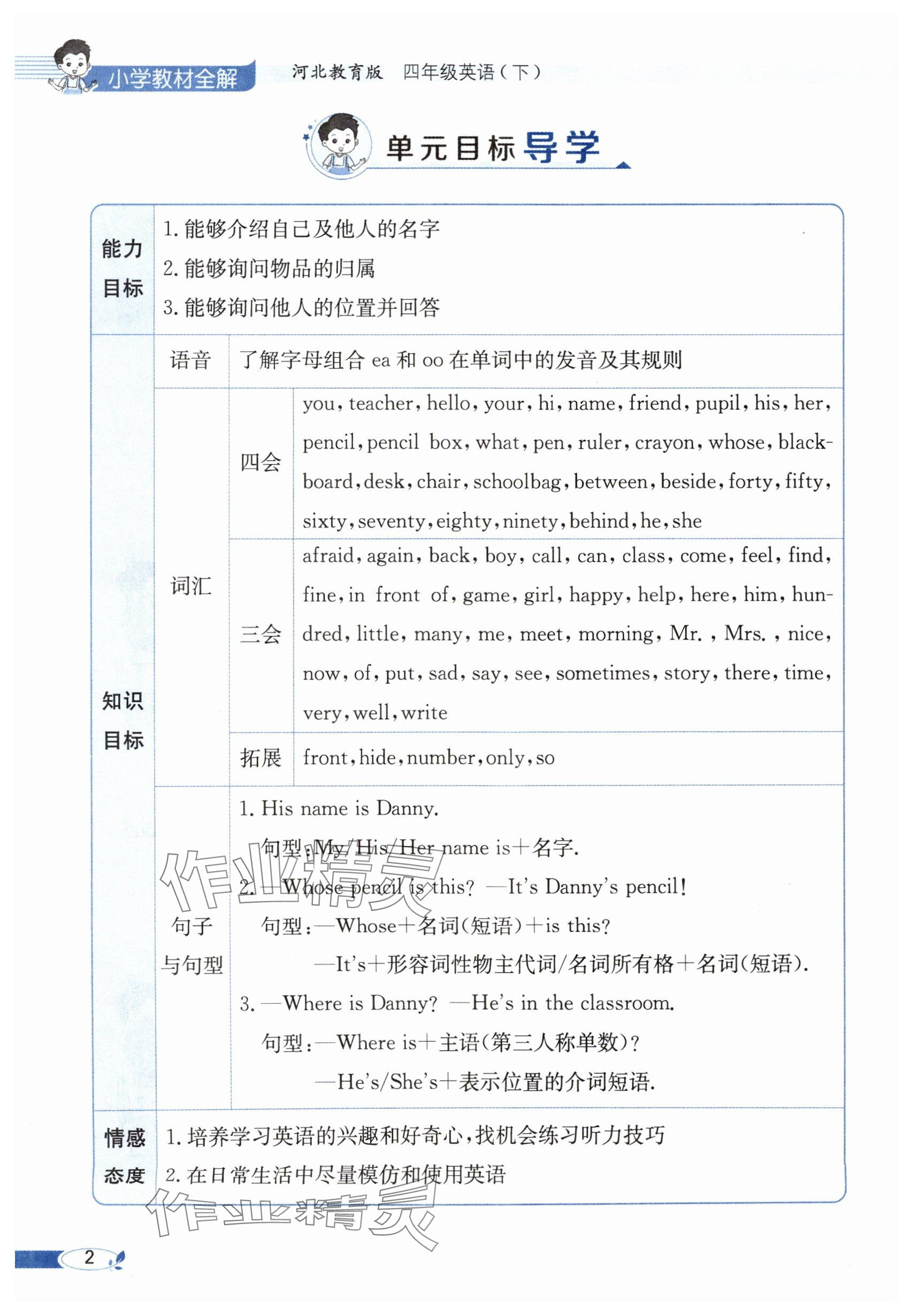 2025年教材課本四年級(jí)英語下冊(cè)冀教版 參考答案第2頁