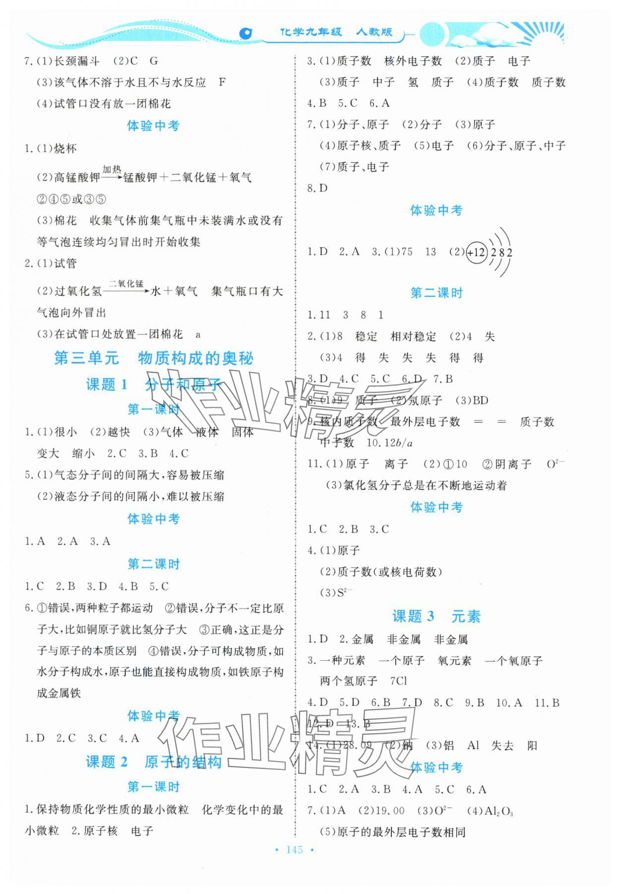 2023年學(xué)力水平同步檢測(cè)與評(píng)估九年級(jí)化學(xué)全一冊(cè)人教版 參考答案第3頁