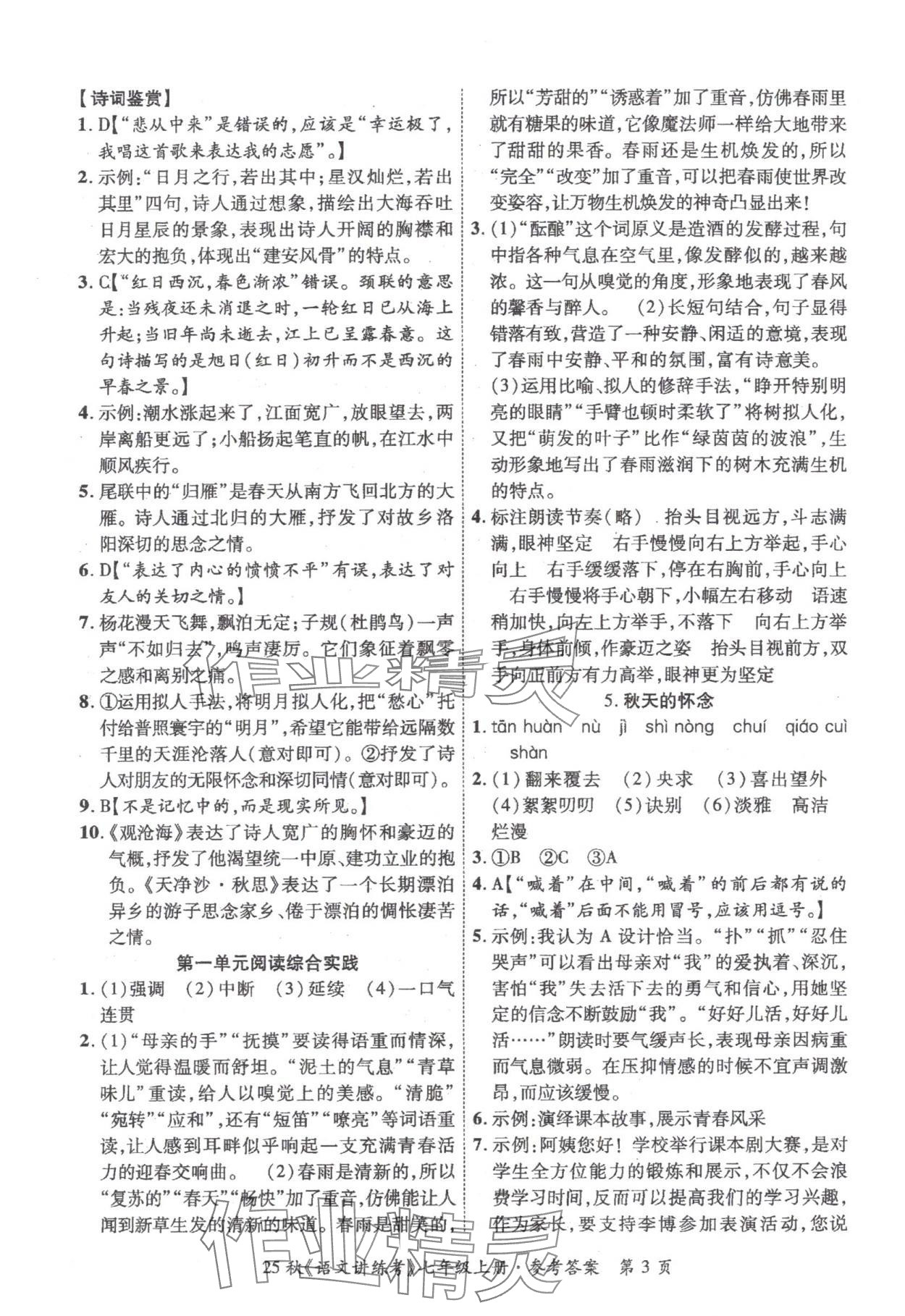 2025年语文讲练考七年级上册人教版 第3页