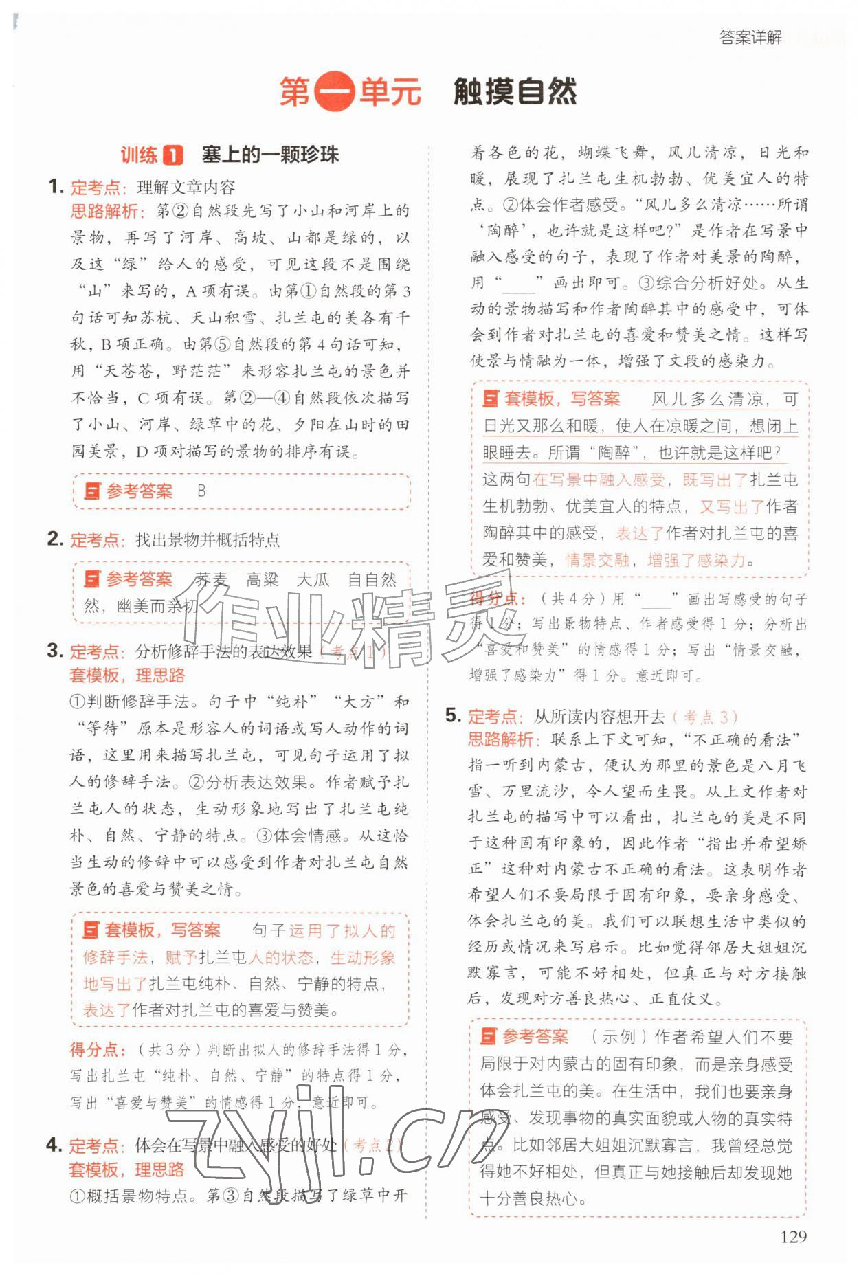 2026年同步阅读答题模板六年级语文上册通用版&nbsp;第1页