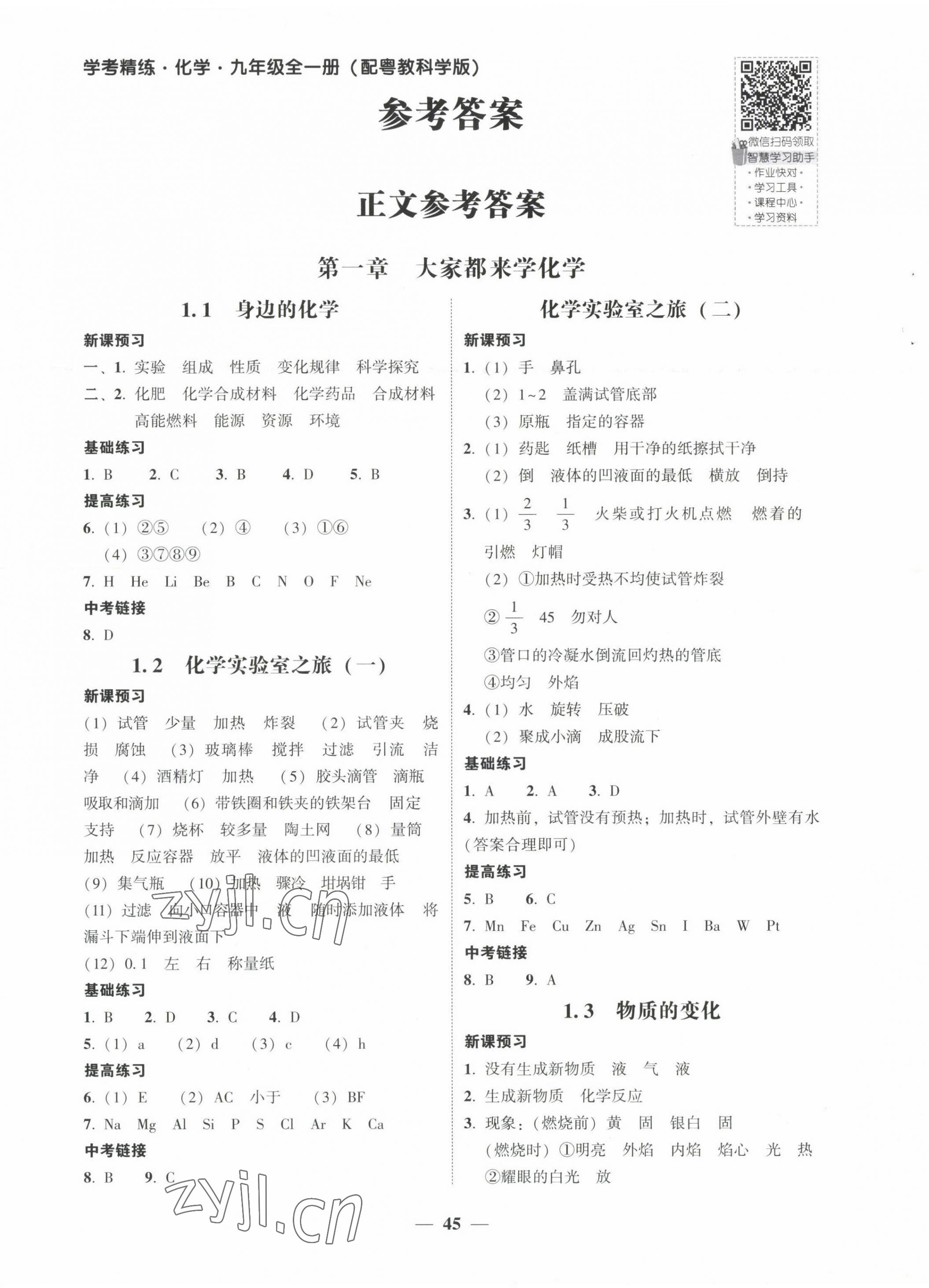 2023年南粤学典学考精练九年级化学全一册粤教版 第1页