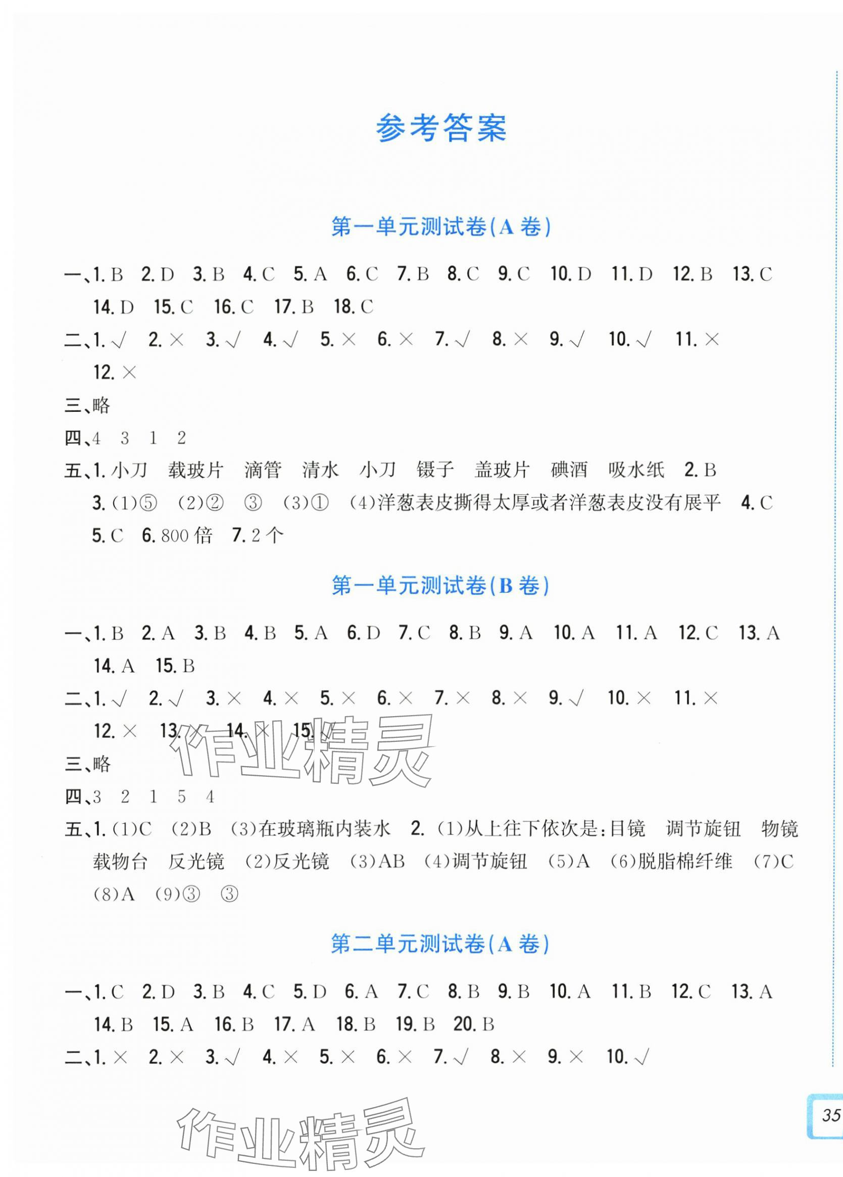 2025年学力测评小学生单元测试卷六年级科学上册教科版 参考答案第1页